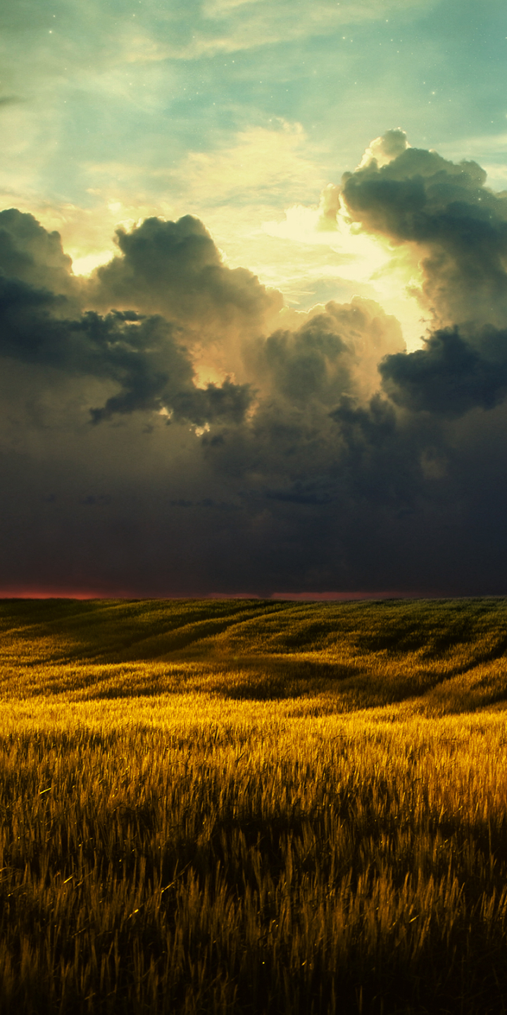 Handy-Wallpaper Landschaft, Feld, Science Fiction, Wolke, Himmel, Aufstellen kostenlos herunterladen.