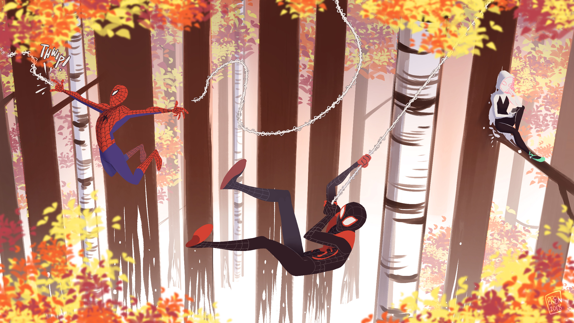 Завантажити шпалери безкоштовно Людина Павук, Фільм, Майлз Моралес, Павук Гвен, Spider Man: Into The Spider Verse картинка на робочий стіл ПК