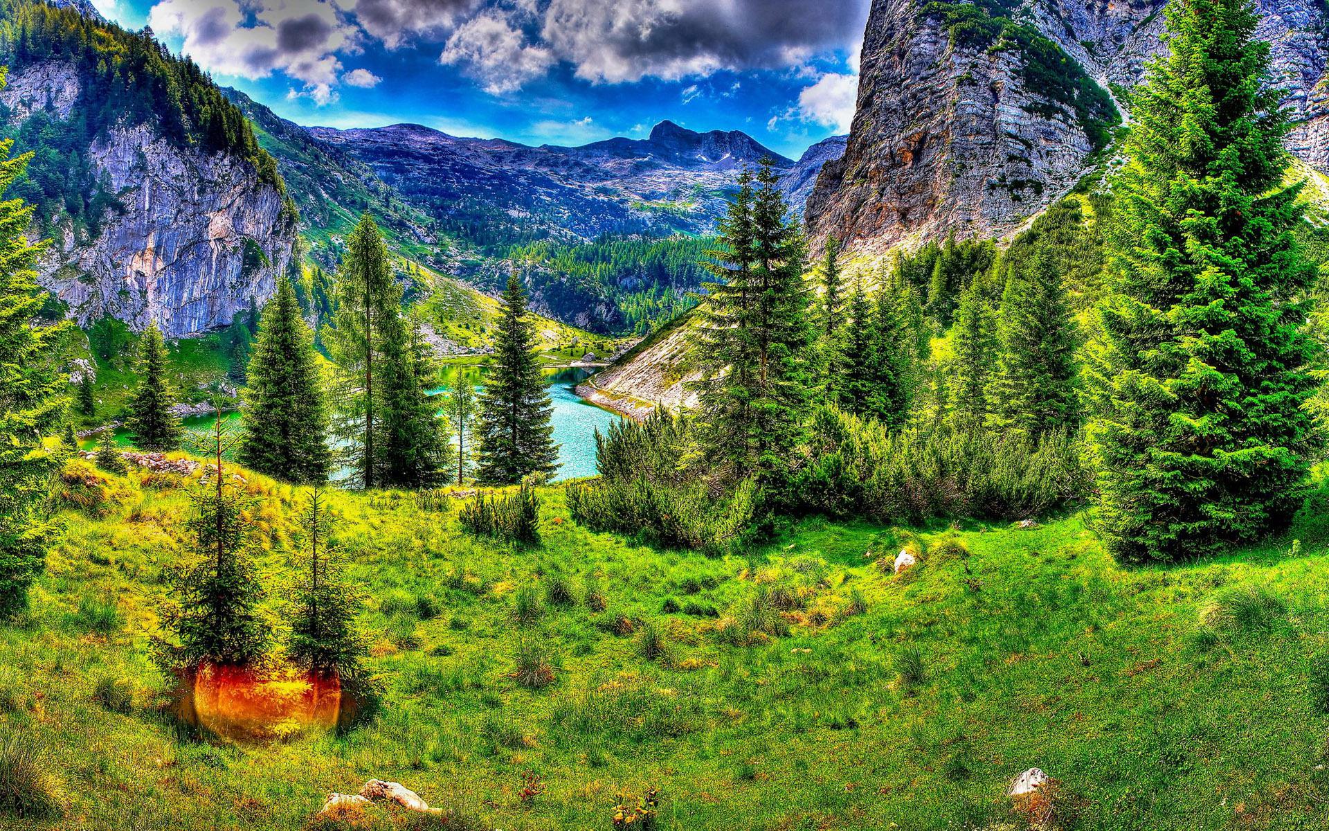 Скачать обои бесплатно Пейзаж, Природа, Гора, Озеро, Дерево, Hdr, Земля/природа картинка на рабочий стол ПК