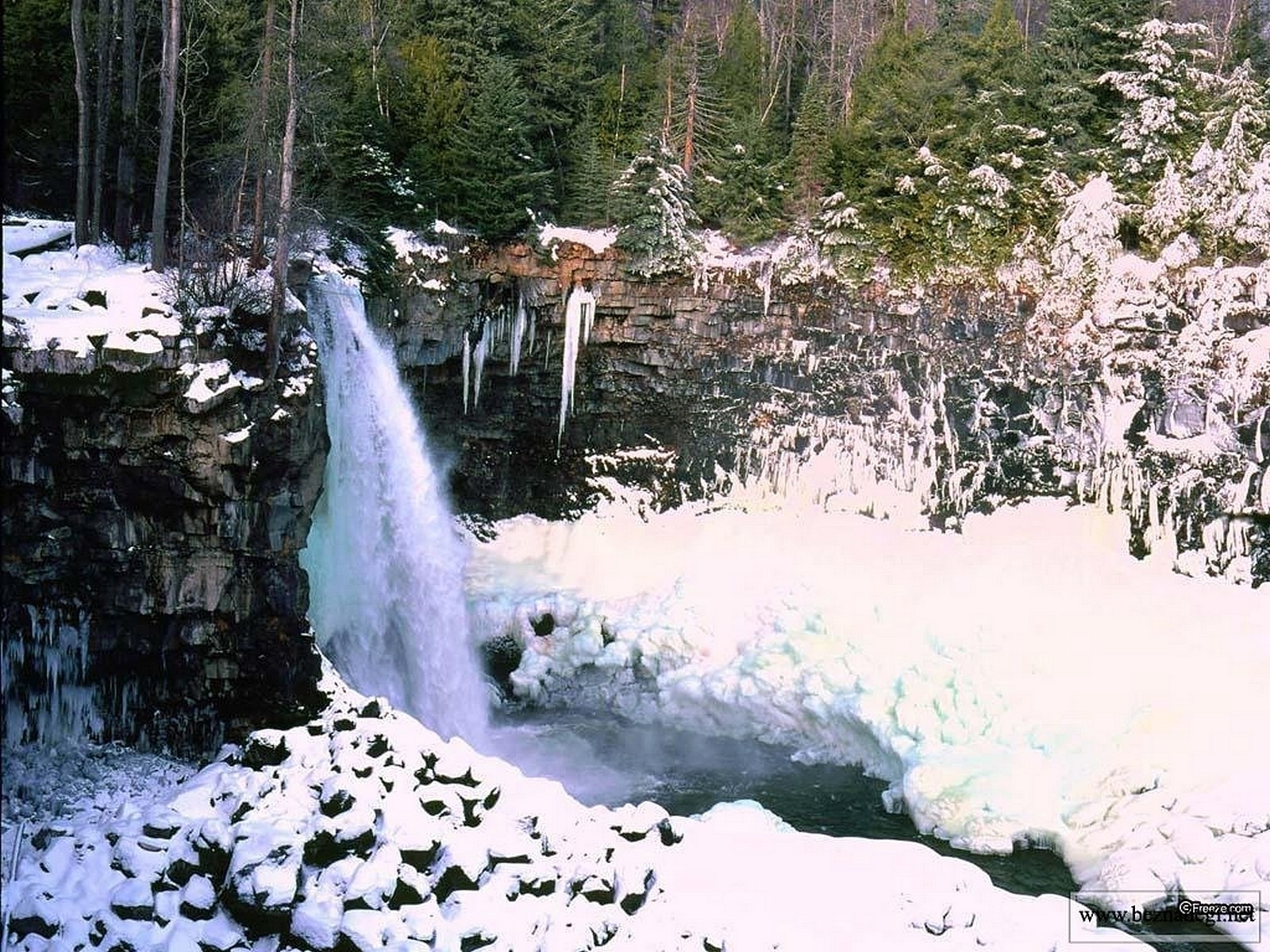 Free download wallpaper Landscape, Winter, Snow, Nature, Waterfalls on your PC desktop