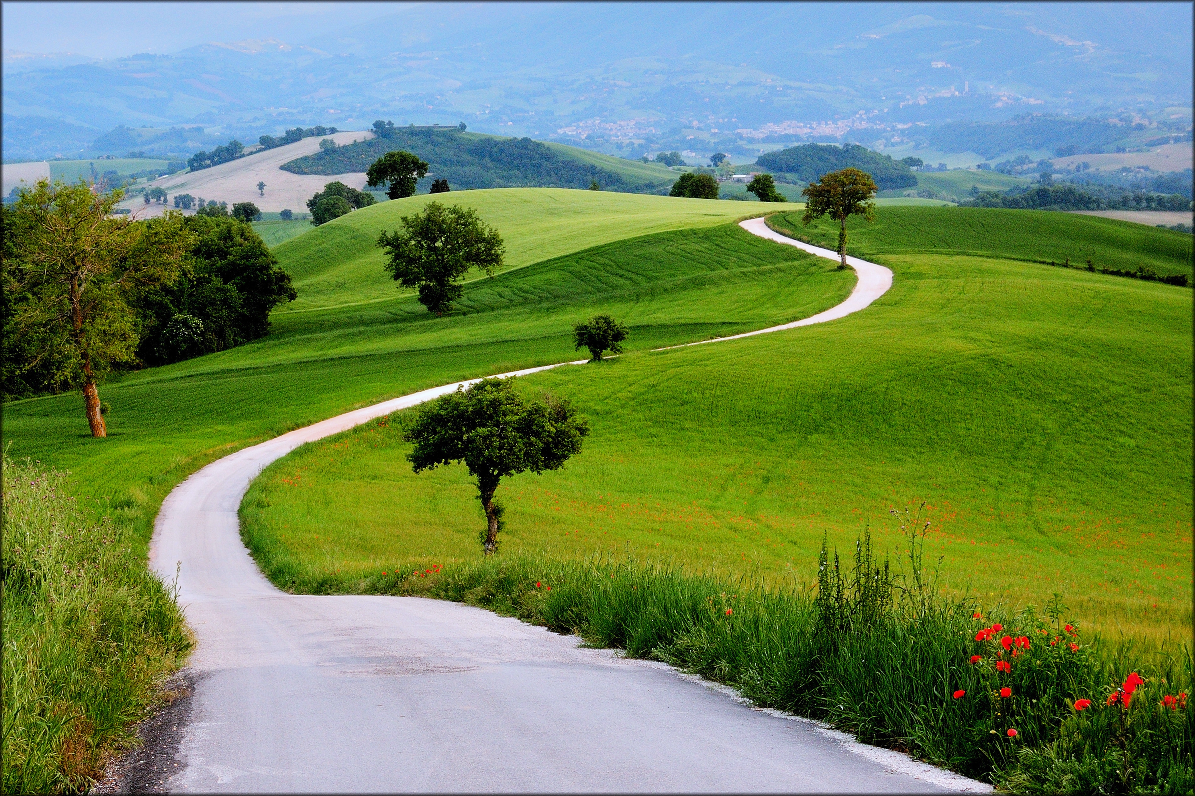 Free download wallpaper Landscape, Nature, Grass, Road, Tree, Earth, Field, Hill, Photography on your PC desktop