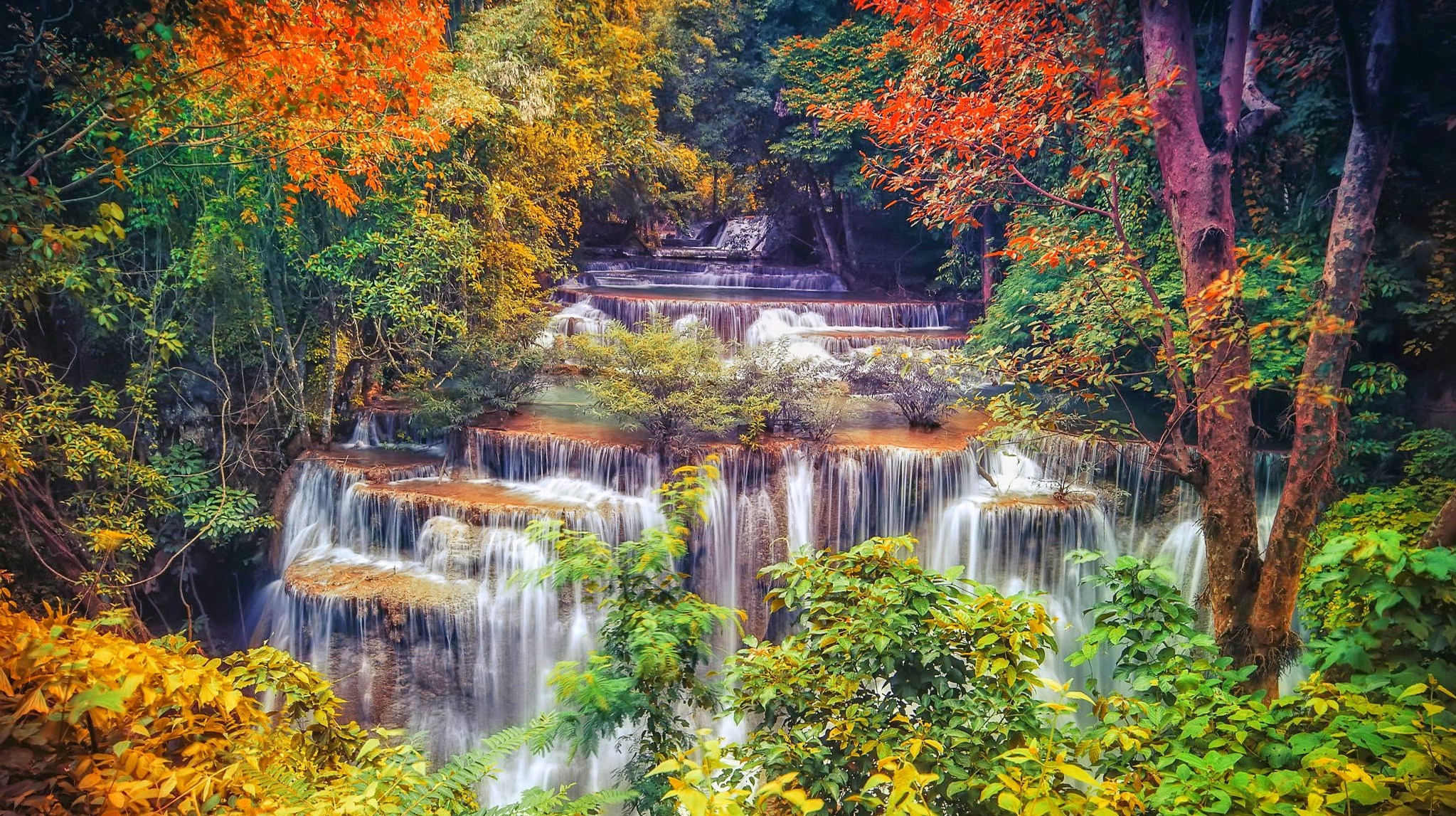 Скачать обои бесплатно Осень, Водопады, Водопад, Лес, Земля/природа картинка на рабочий стол ПК