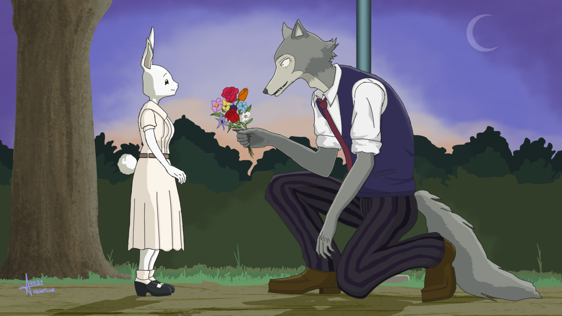 anime, beastars, haru (beastars), legosi (beastars), love, rabbit, valentine's day, wolf