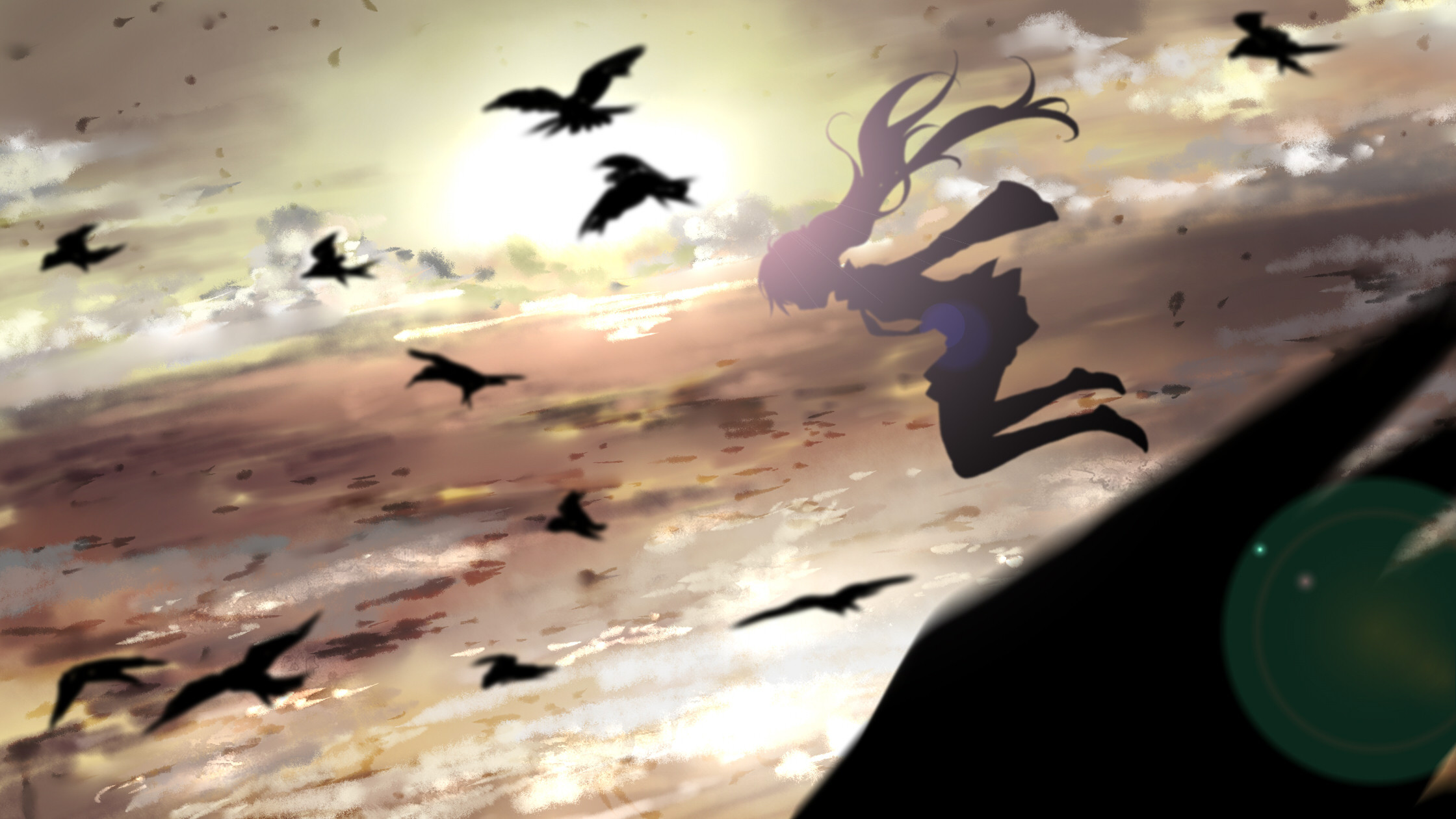 Download mobile wallpaper Crow, Vocaloid, Hatsune Miku, Sky, Anime for free.