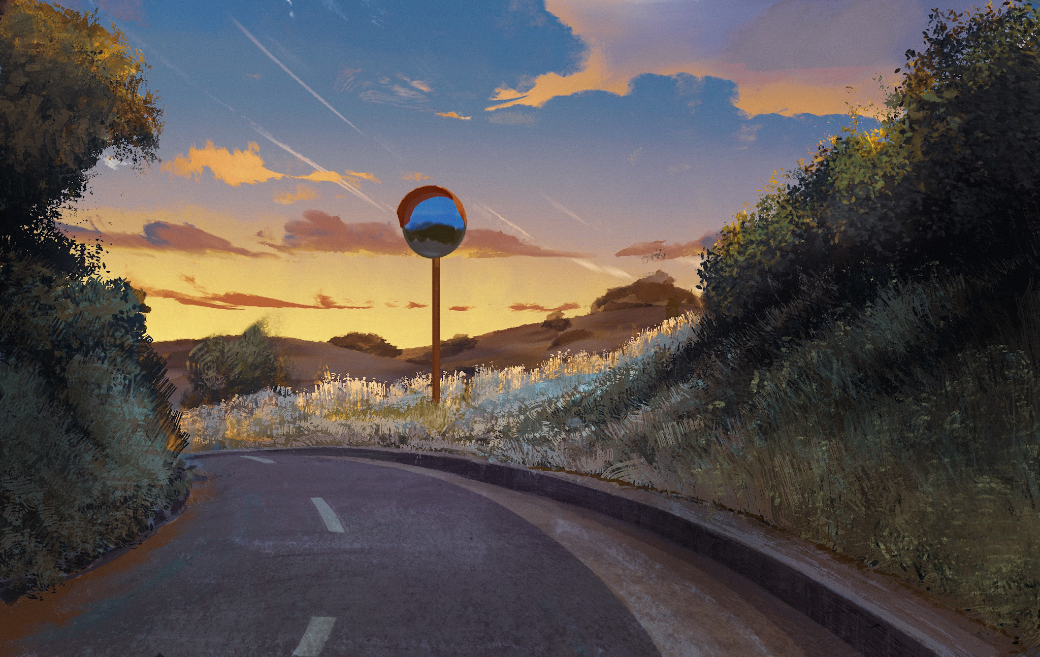 Laden Sie das Straße, Sonnenuntergang, Animes-Bild kostenlos auf Ihren PC-Desktop herunter