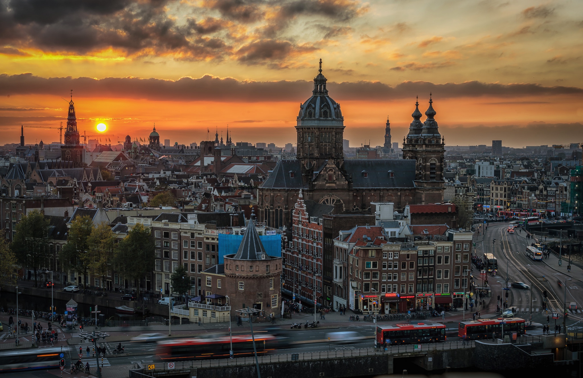 424281 завантажити шпалери створено людиною, амстердам, будівля, місто, нідерланди, захід сонця, міста - заставки і картинки безкоштовно