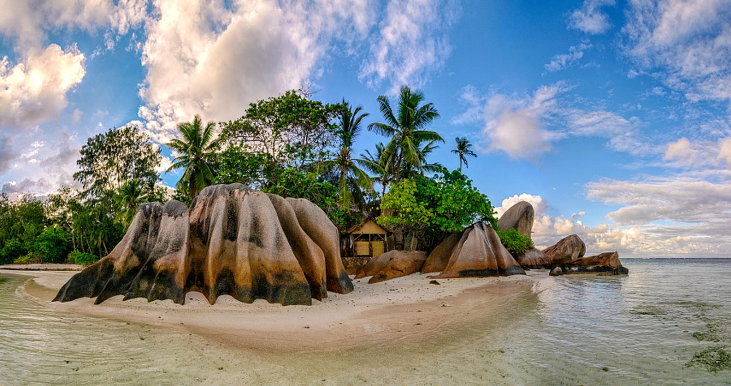 Download mobile wallpaper Sea, Ocean, Earth, Island, Hut, Seychelles for free.