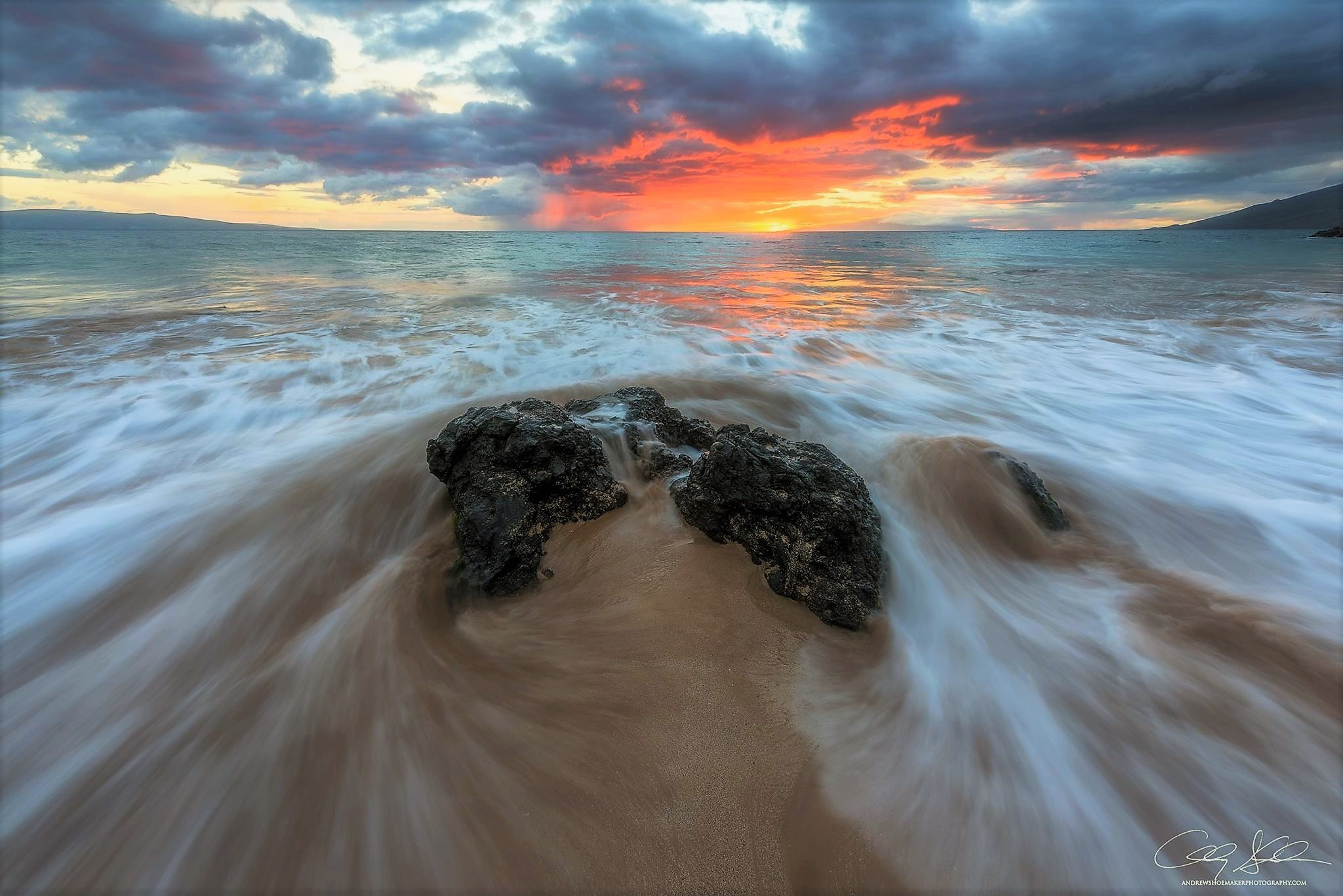 Download mobile wallpaper Sunset, Sky, Sea, Beach, Horizon, Ocean, Earth for free.