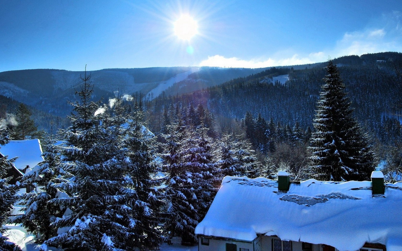Handy-Wallpaper Winter, Schnee, Wald, Baum, Erde, Hütte, Fotografie kostenlos herunterladen.
