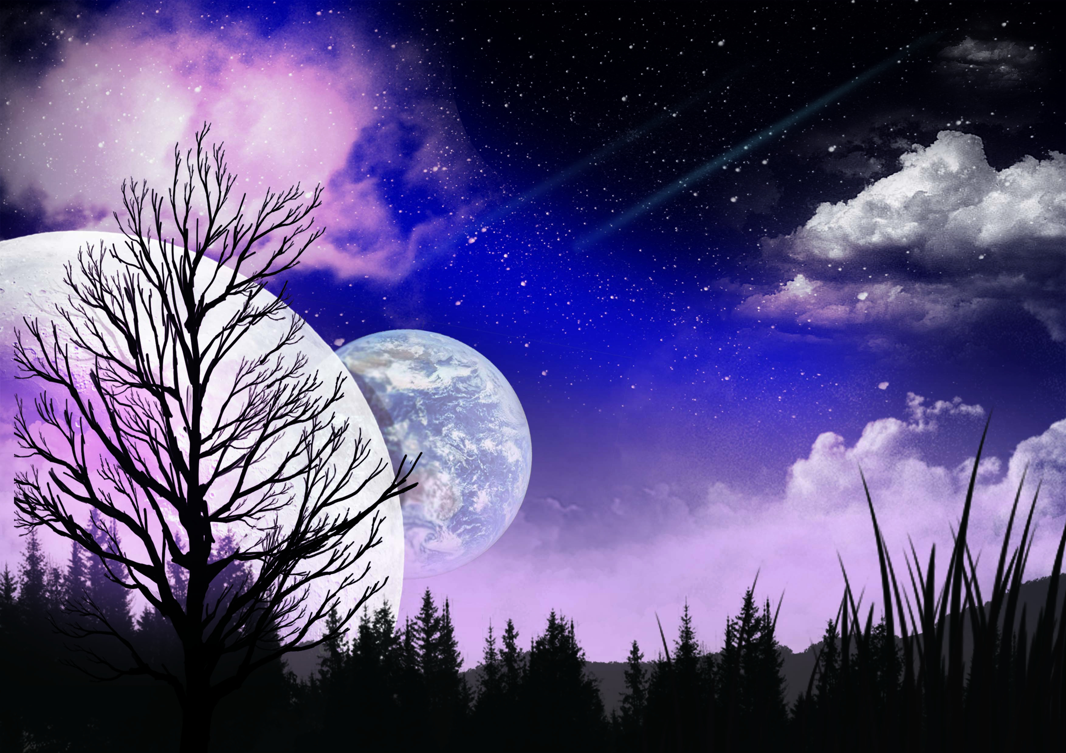 Free download wallpaper Anime, Night, Starry Sky, Planet, Original on your PC desktop