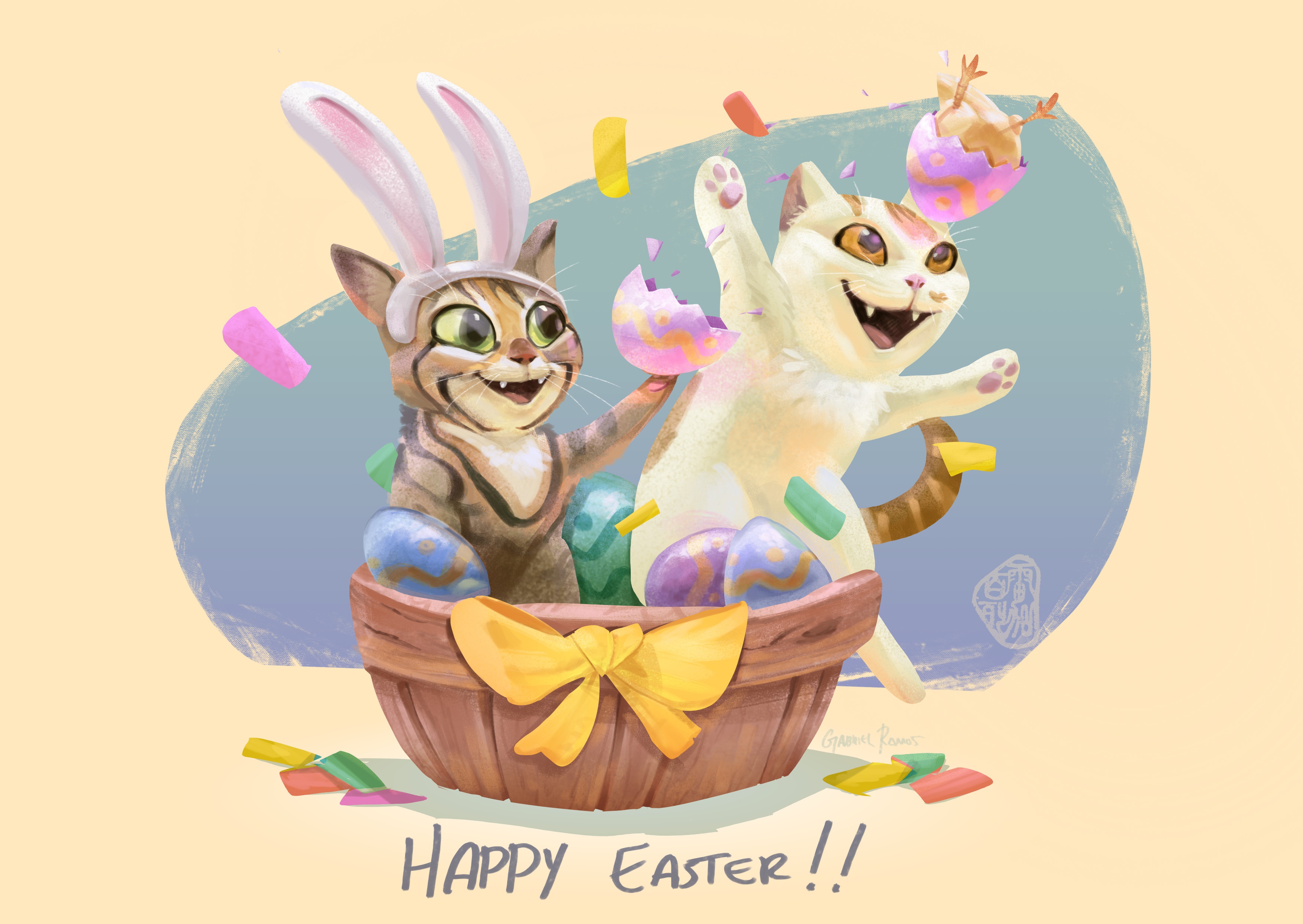 Laden Sie das Feiertage, Ostern, Katze, Osterei-Bild kostenlos auf Ihren PC-Desktop herunter