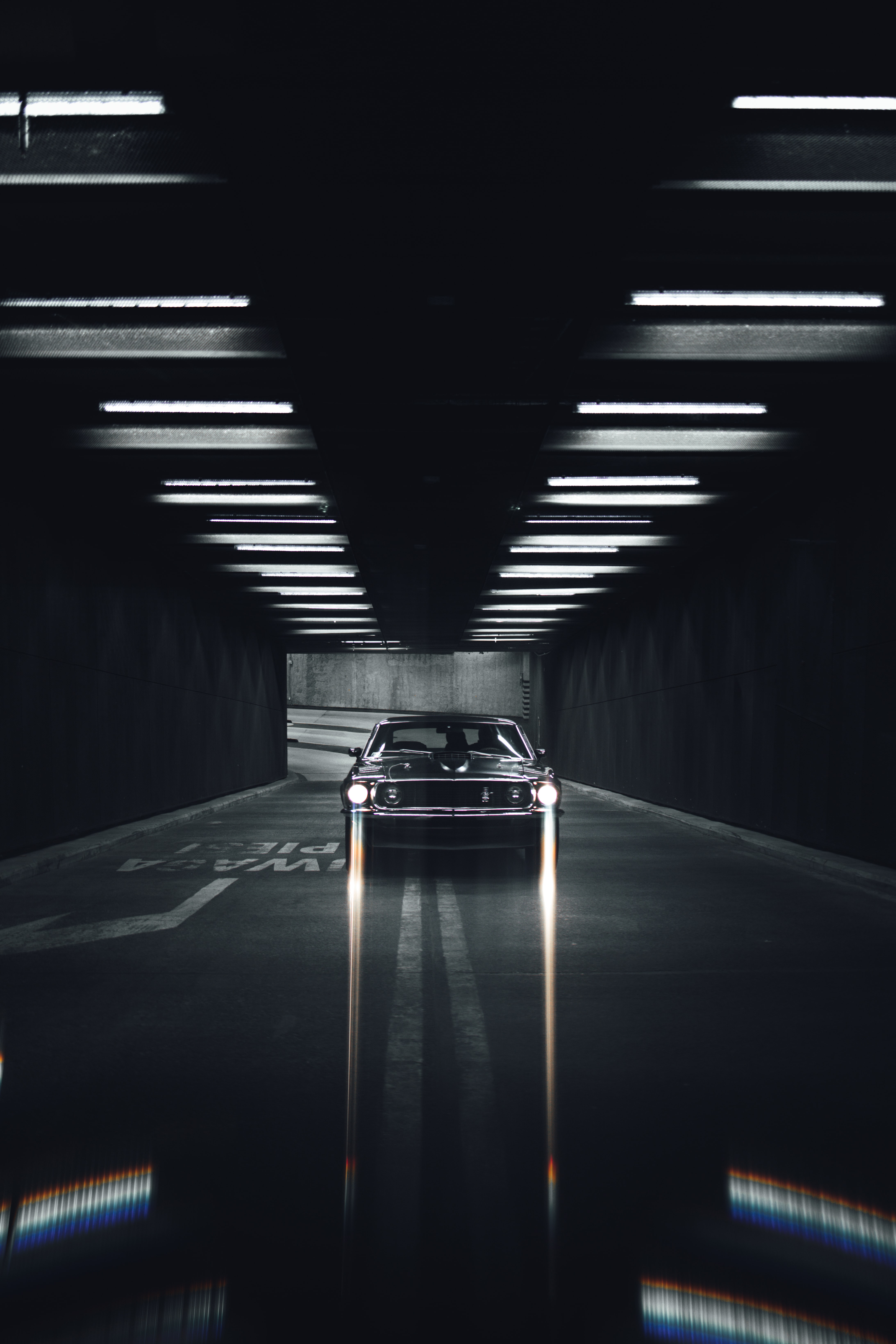 mustang, black, road, cars, car, tunnel