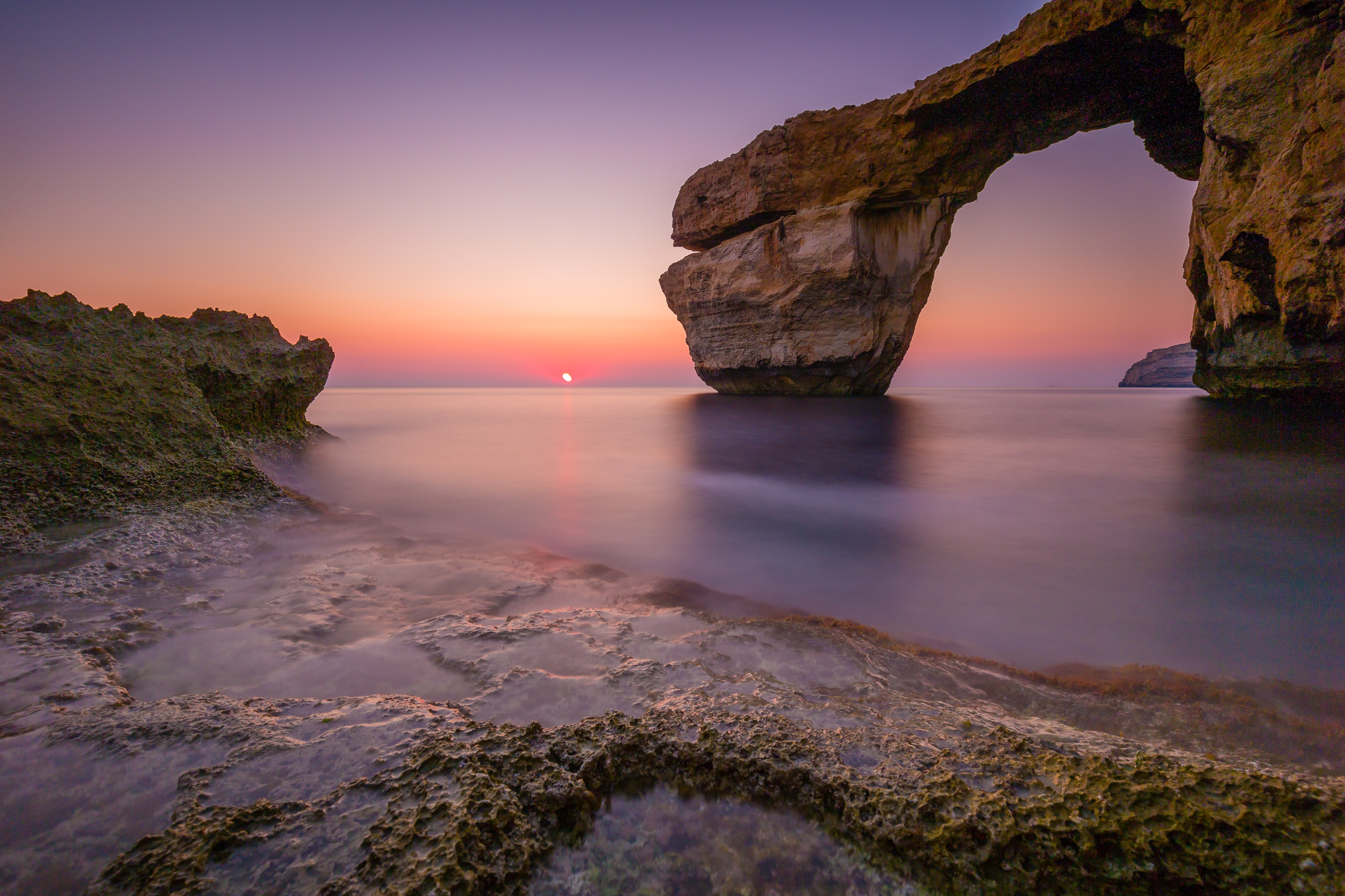 Free download wallpaper Nature, Sunset, Horizon, Ocean, Earth, Arch on your PC desktop