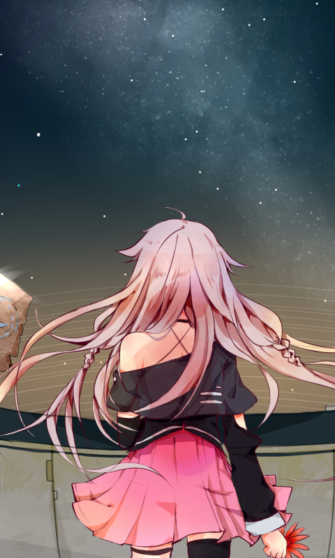 Download mobile wallpaper Anime, Sky, Stars, Vocaloid, Skirt, Pink Hair, Braid, Long Hair, Ia (Vocaloid) for free.