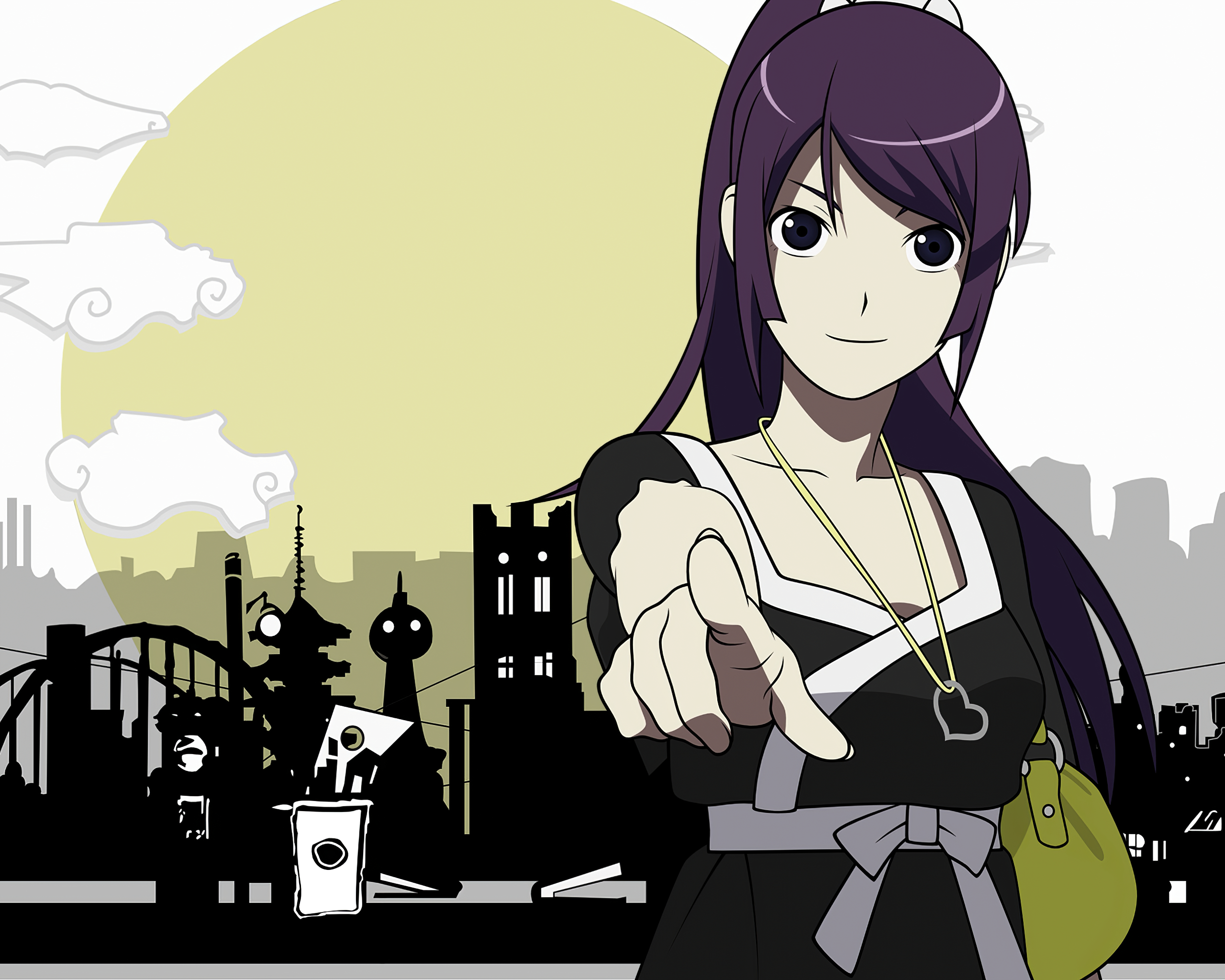 anime, monogatari (series), bakemonogatari, hitagi senjōgahara, purple hair