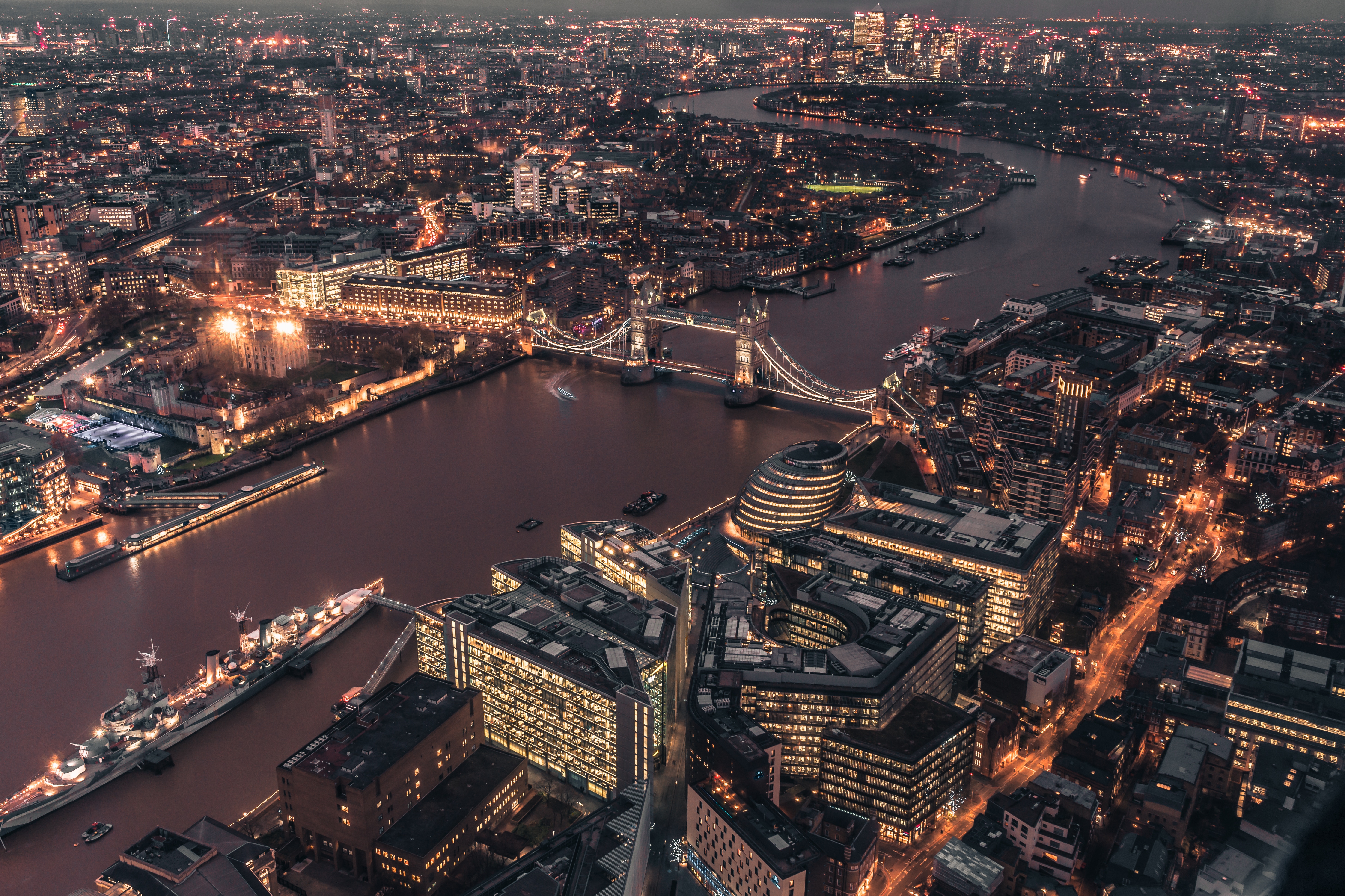 london, great britain, united kingdom, cities, view from above, city lights, bridge