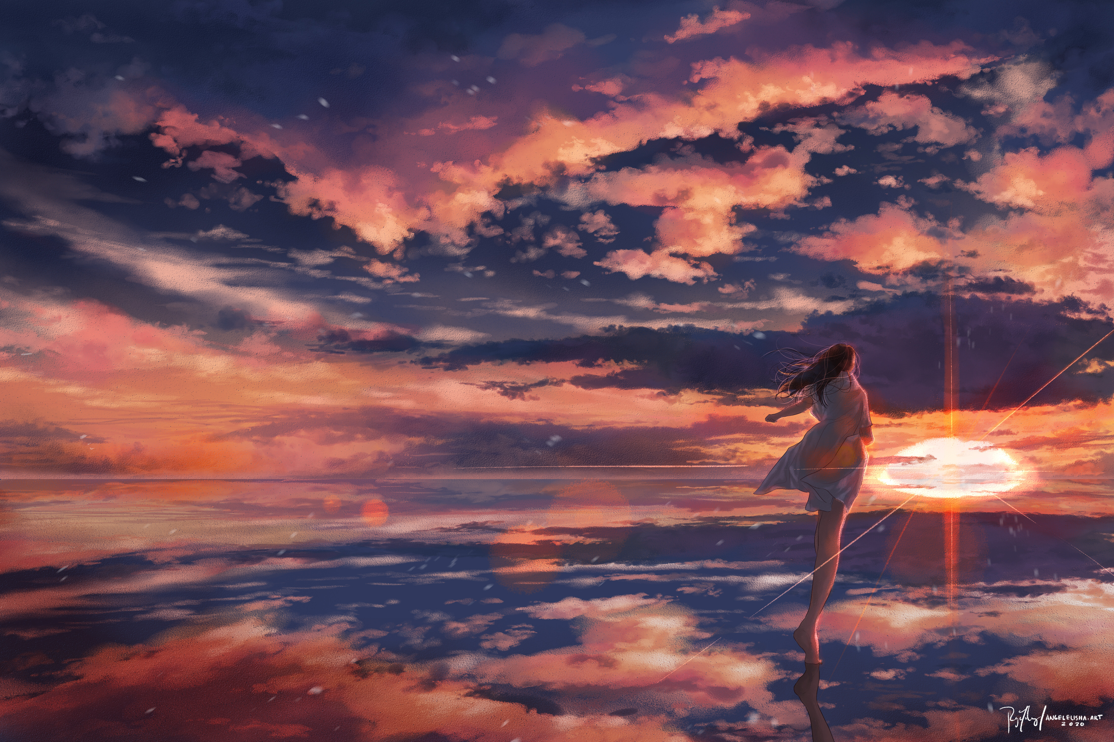 Handy-Wallpaper Mädchen, Wolke, Himmel, Sonne, Animes kostenlos herunterladen.