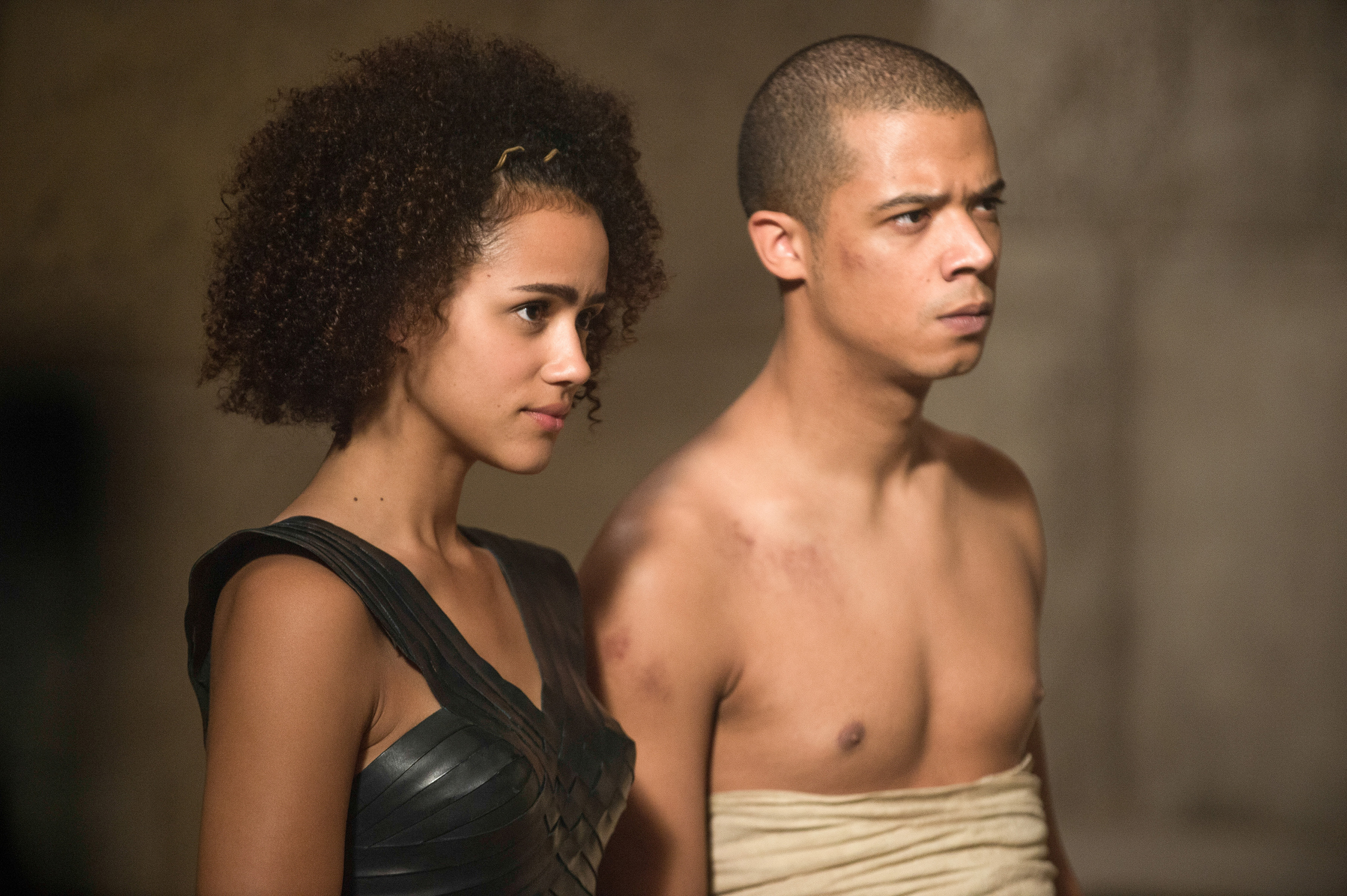 tv show, game of thrones, grey worm, jacob anderson, missandei (game of thrones), nathalie emmanuel