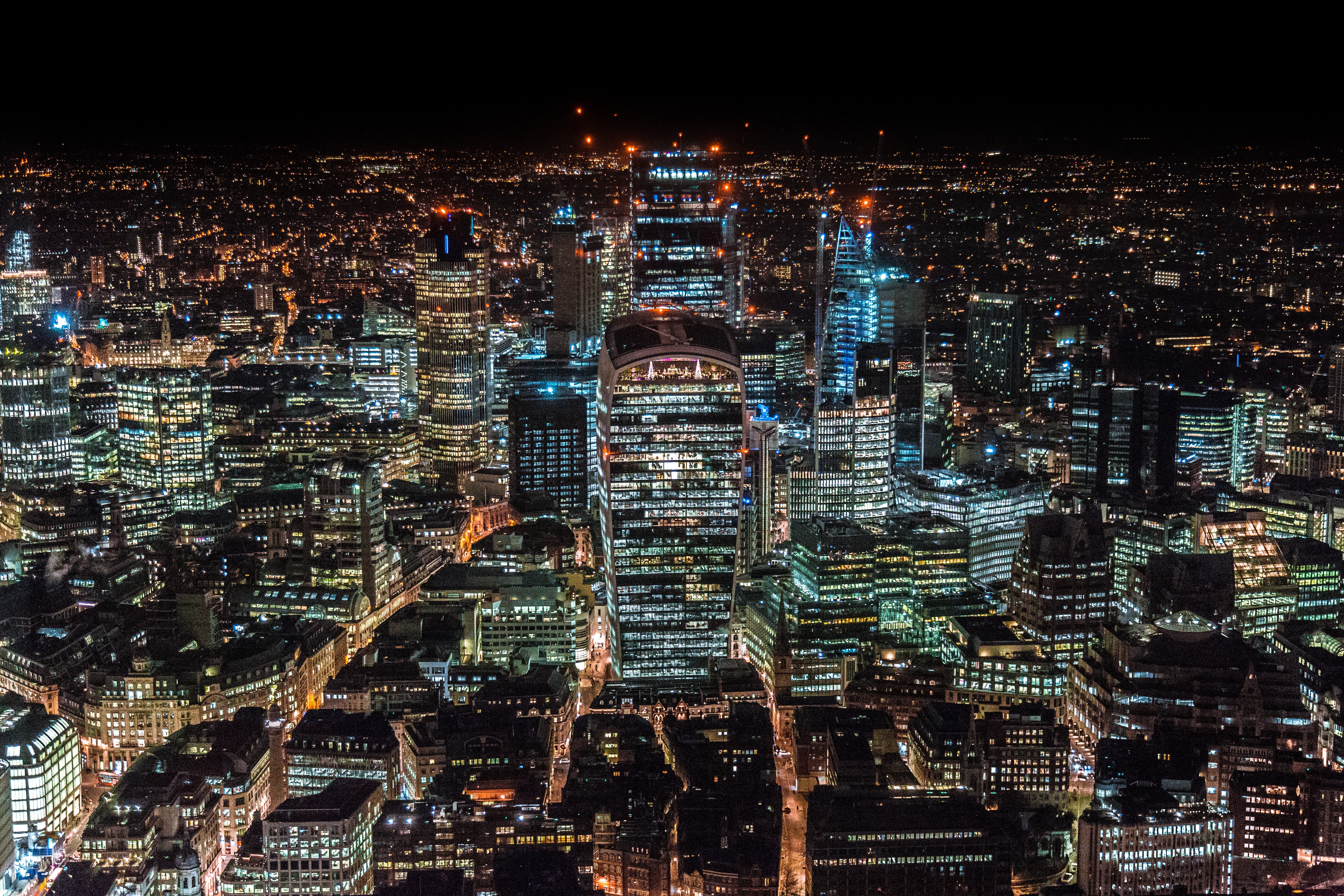 great britain, united kingdom, london, cities, night city, view from above, skyscrapers