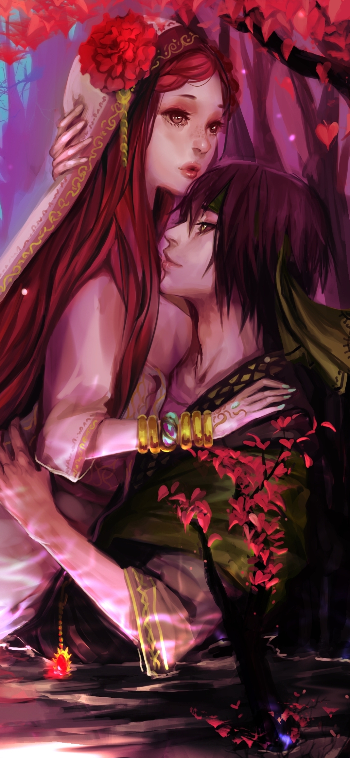 Download mobile wallpaper Anime, Love, Couple, Hug, Romantic, Red Hair for free.