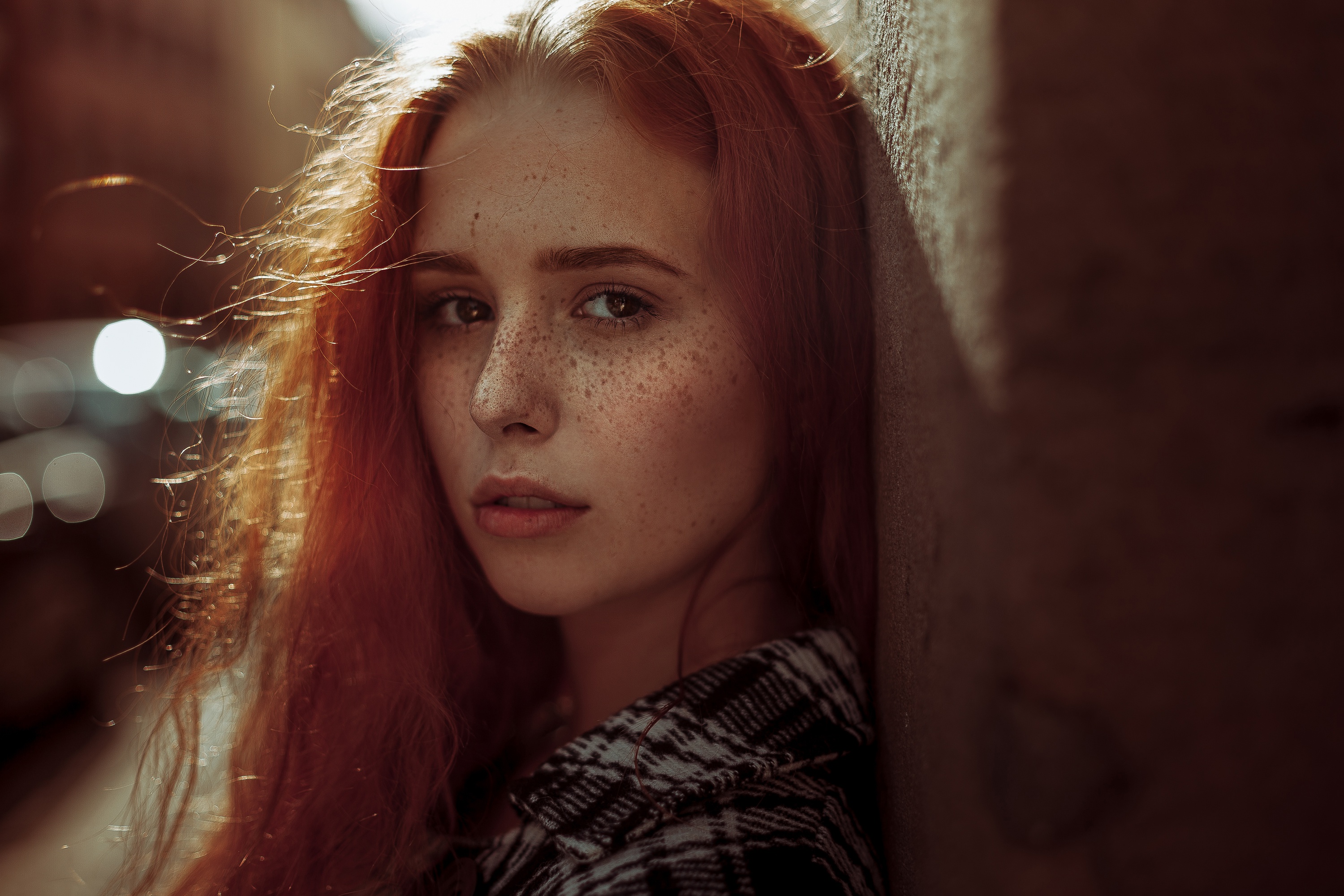 Download mobile wallpaper Redhead, Face, Model, Women, Freckles, Depth Of Field for free.