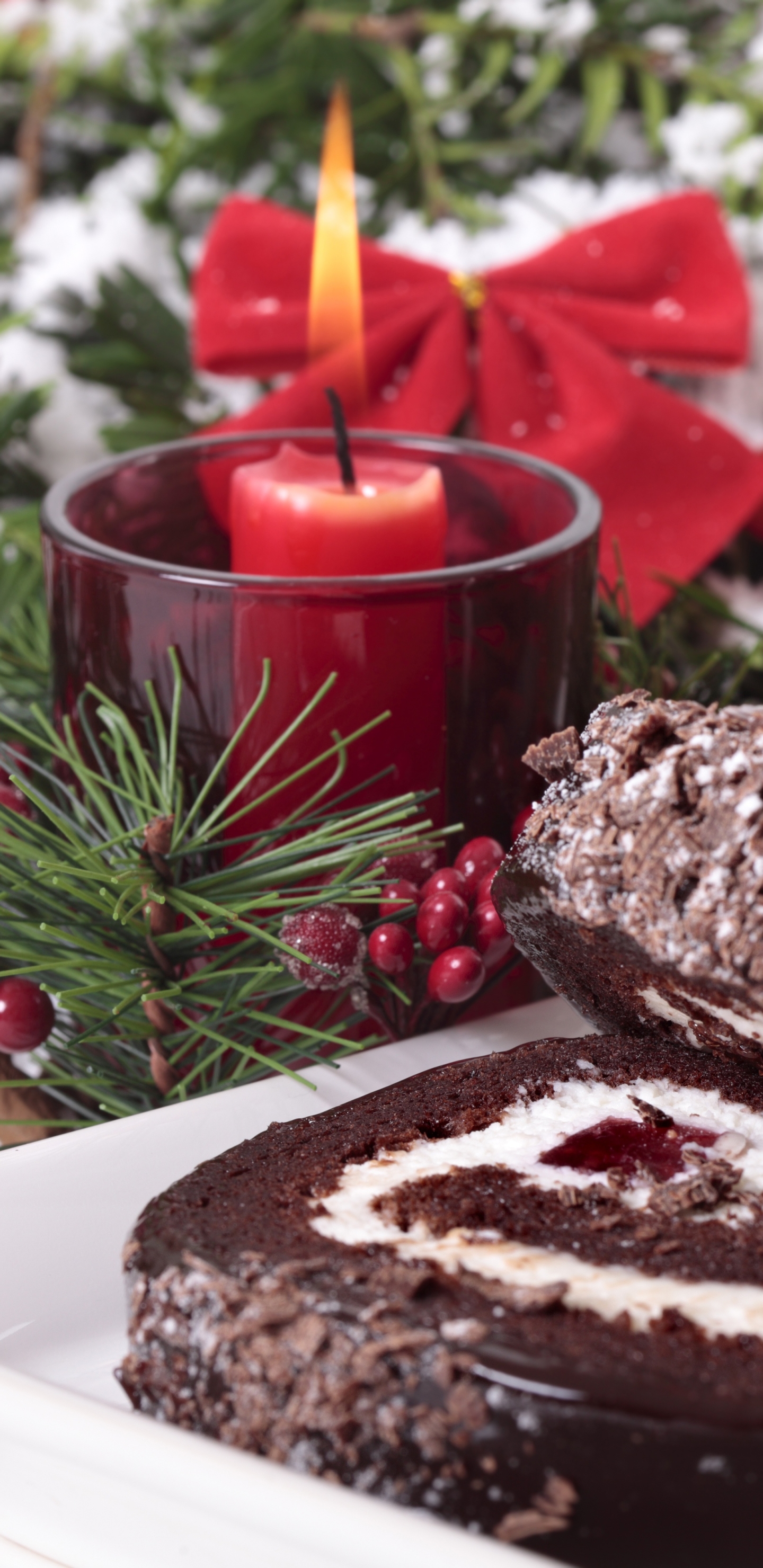 Handy-Wallpaper Dessert, Weihnachten, Gebäck, Kuchen, Kerze, Nahrungsmittel kostenlos herunterladen.