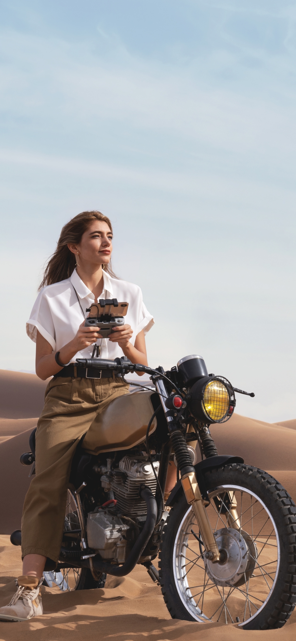 Download mobile wallpaper Motorcycle, Dune, Model, Women, Girls & Motorcycles for free.