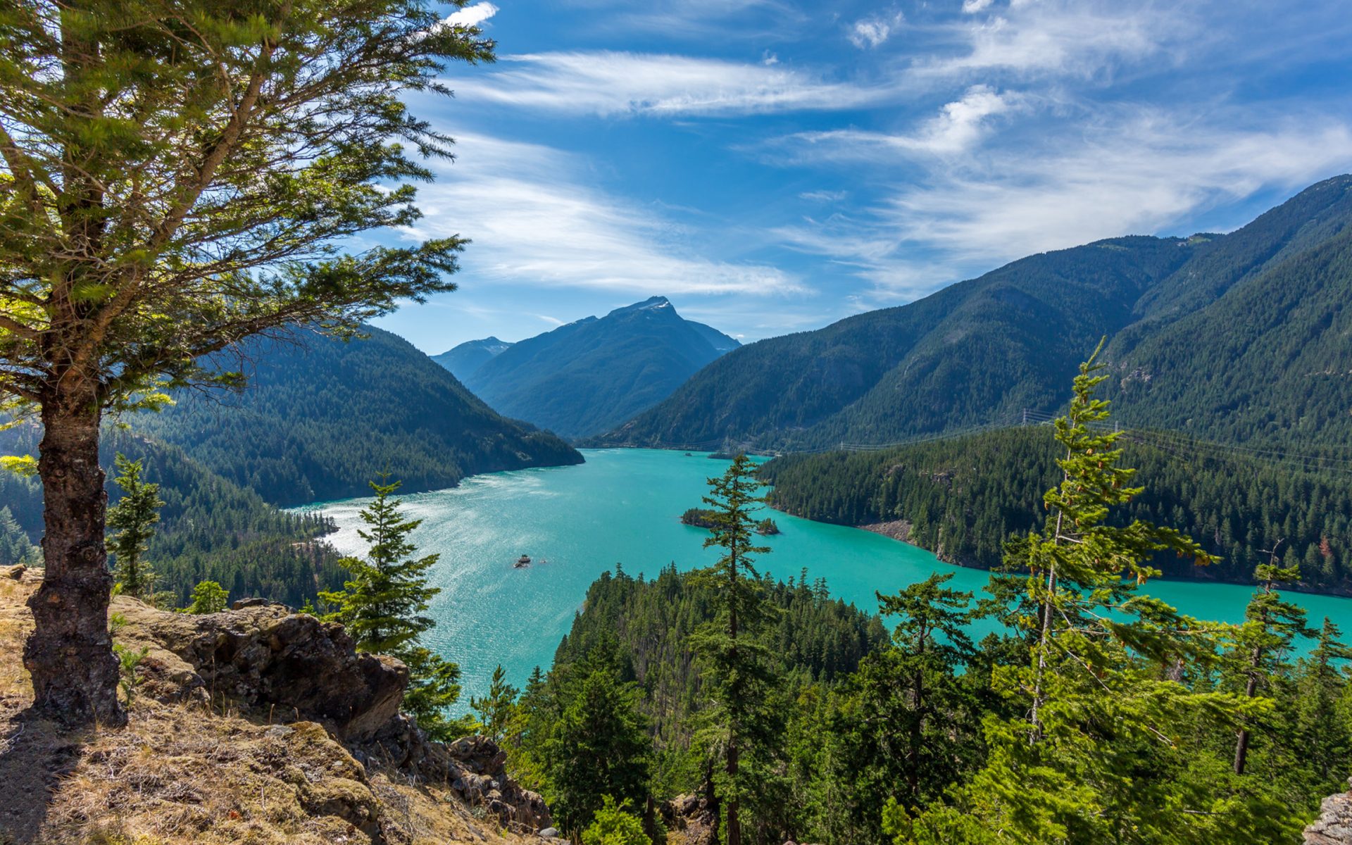 Download mobile wallpaper Lakes, Mountain, Lake, Forest, Tree, Earth, Diablo Lake for free.