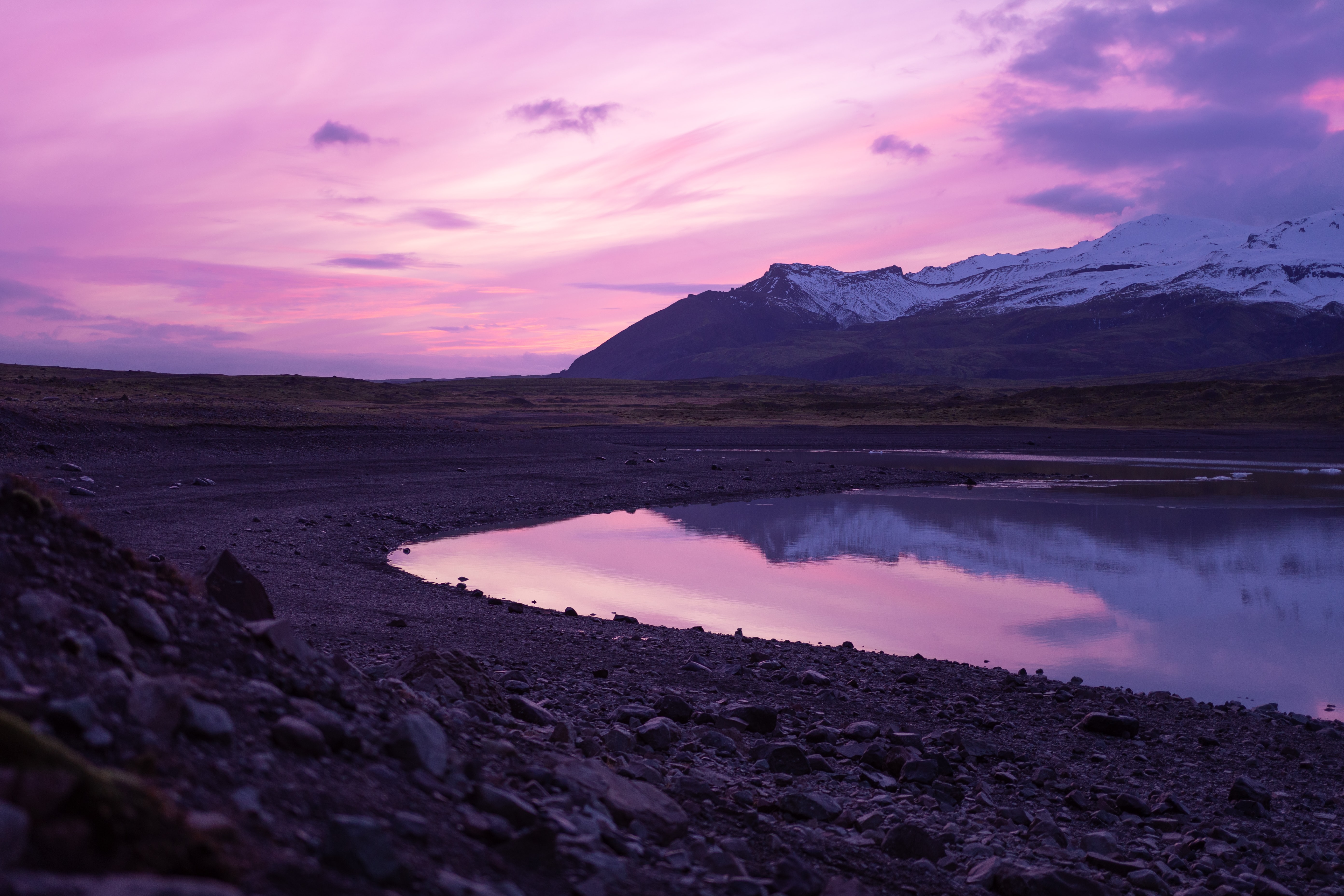 Download mobile wallpaper Sky, Nature, Stones, Lake, Sunset, Mountains for free.