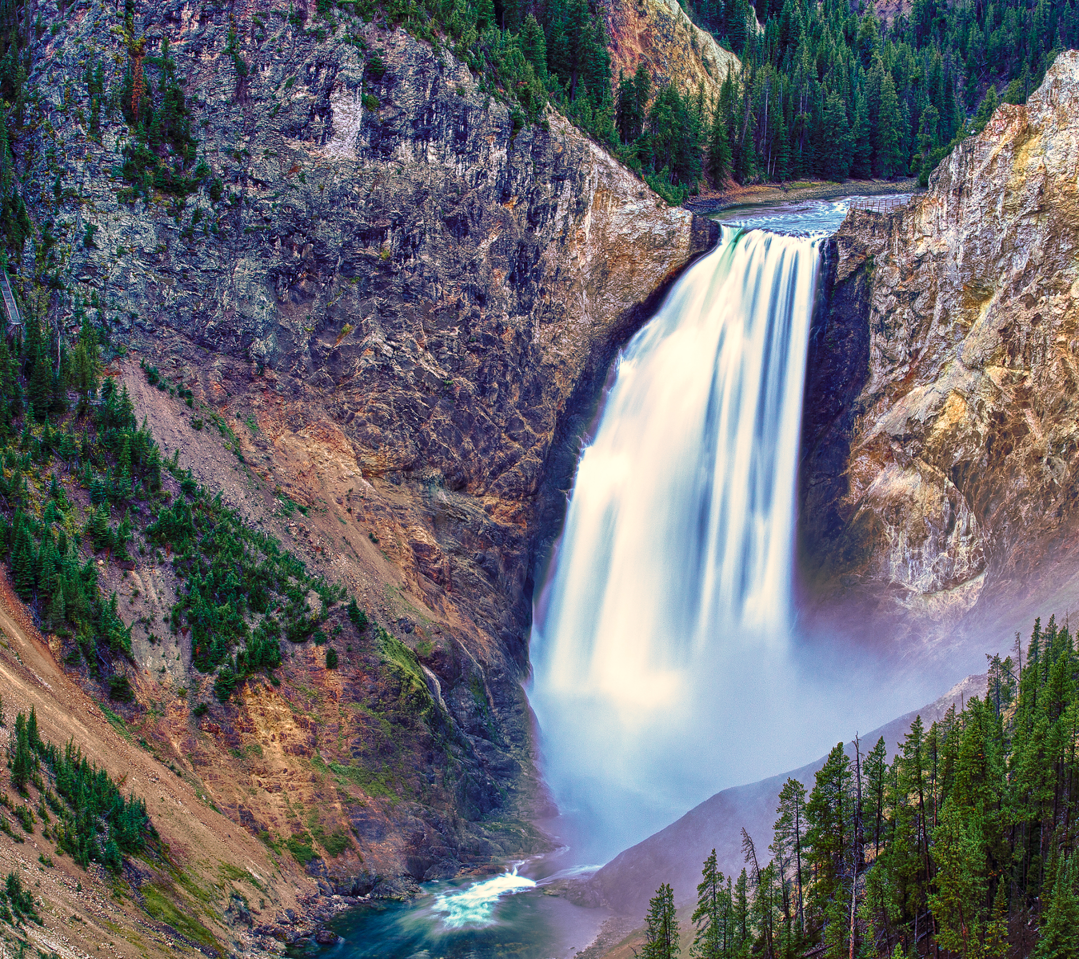 Download mobile wallpaper Landscape, Nature, Water, Waterfalls, Waterfall, Earth, Cliff, River, Yellowstone for free.