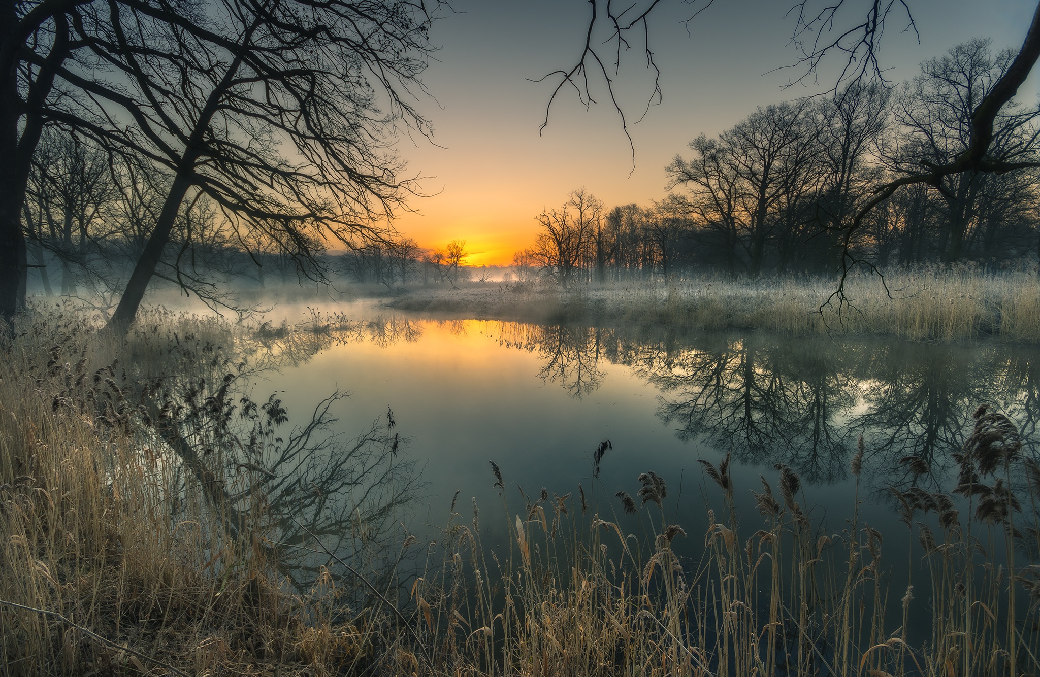 Téléchargez gratuitement l'image Lac, Brouillard, La Nature, Terre/nature, Lever De Soleil, Réflection sur le bureau de votre PC