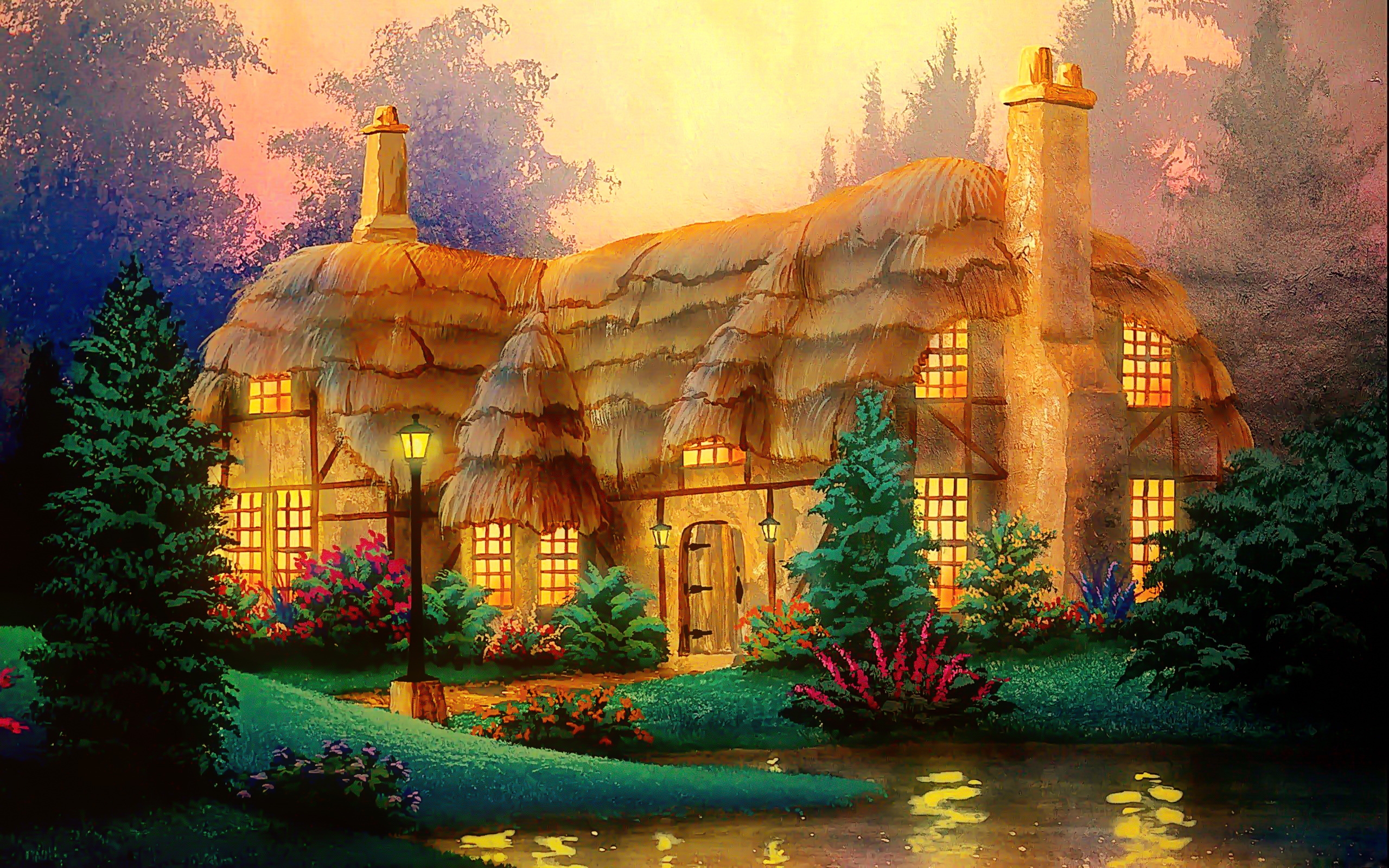 landscape, artistic, house, colorful, cottage, magical
