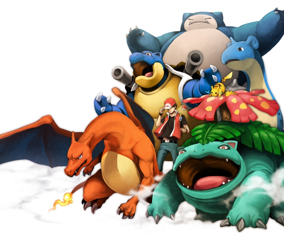 Download mobile wallpaper Pokémon, Pikachu, Video Game, Pokemon: Red And Blue, Snorlax (Pokémon), Charizard (Pokémon), Venusaur (Pokémon), Blastoise (Pokémon), Lapras (Pokémon), Red (Pokémon) for free.