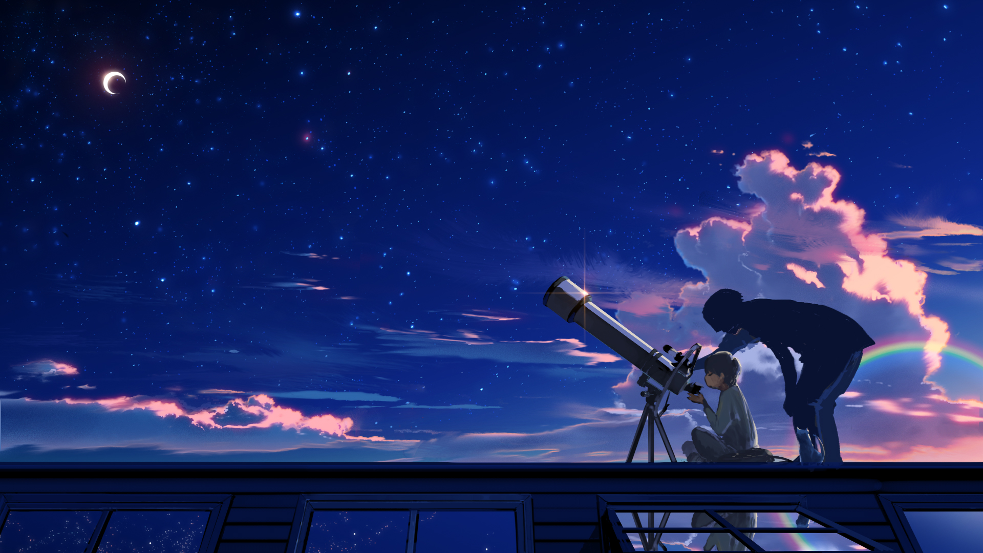 Download mobile wallpaper Anime, Night, Boy, Telescope for free.