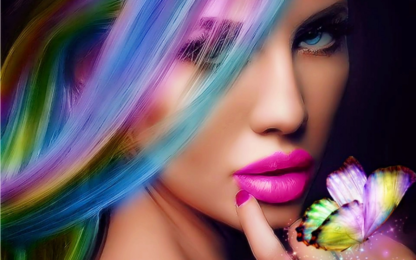 Laden Sie das Schmetterlinge, Fantasie, Regenbogen, Bilden, Frauen, Lippenstift-Bild kostenlos auf Ihren PC-Desktop herunter