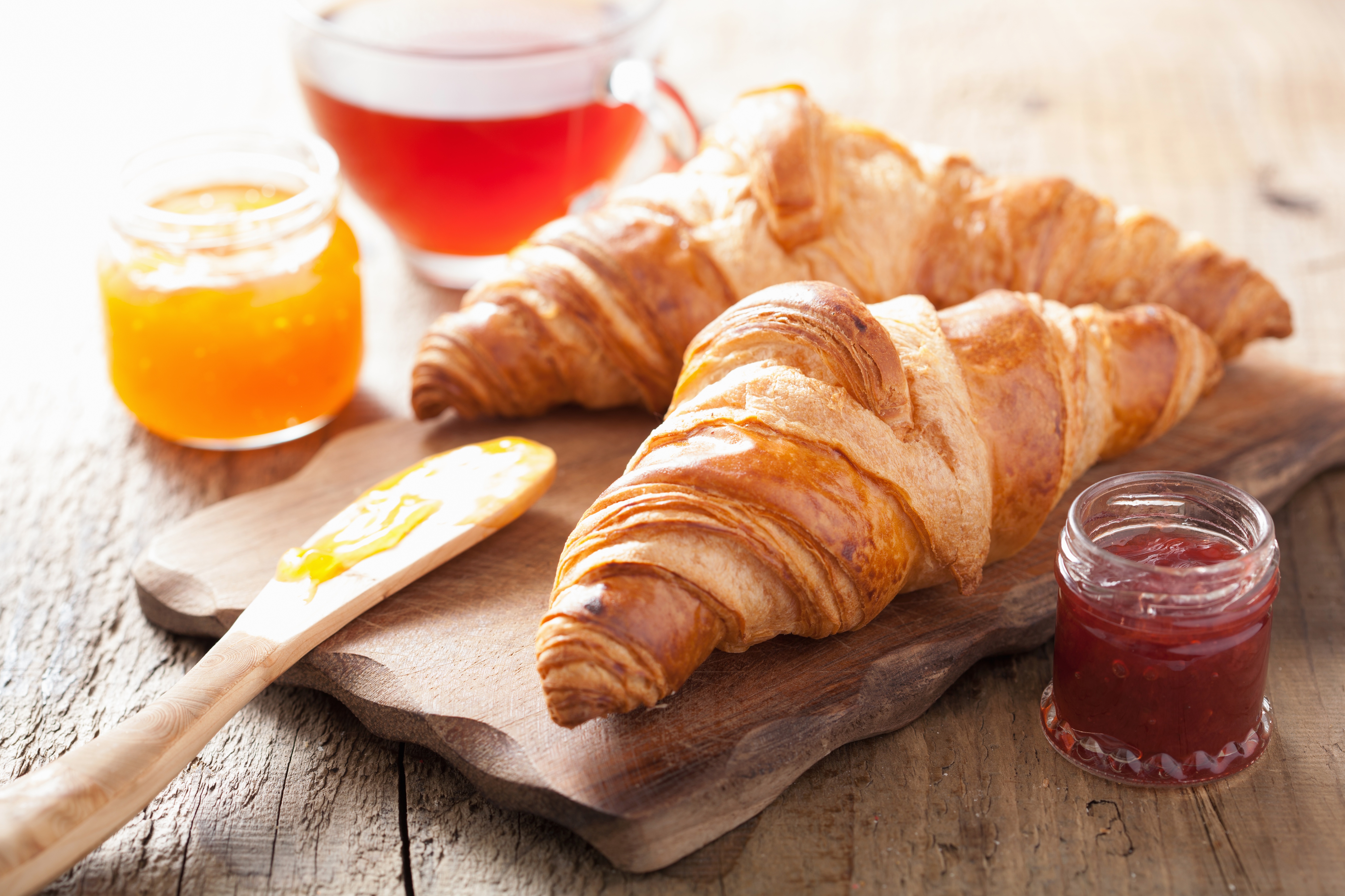 Download mobile wallpaper Food, Still Life, Jam, Breakfast, Croissant, Viennoiserie for free.