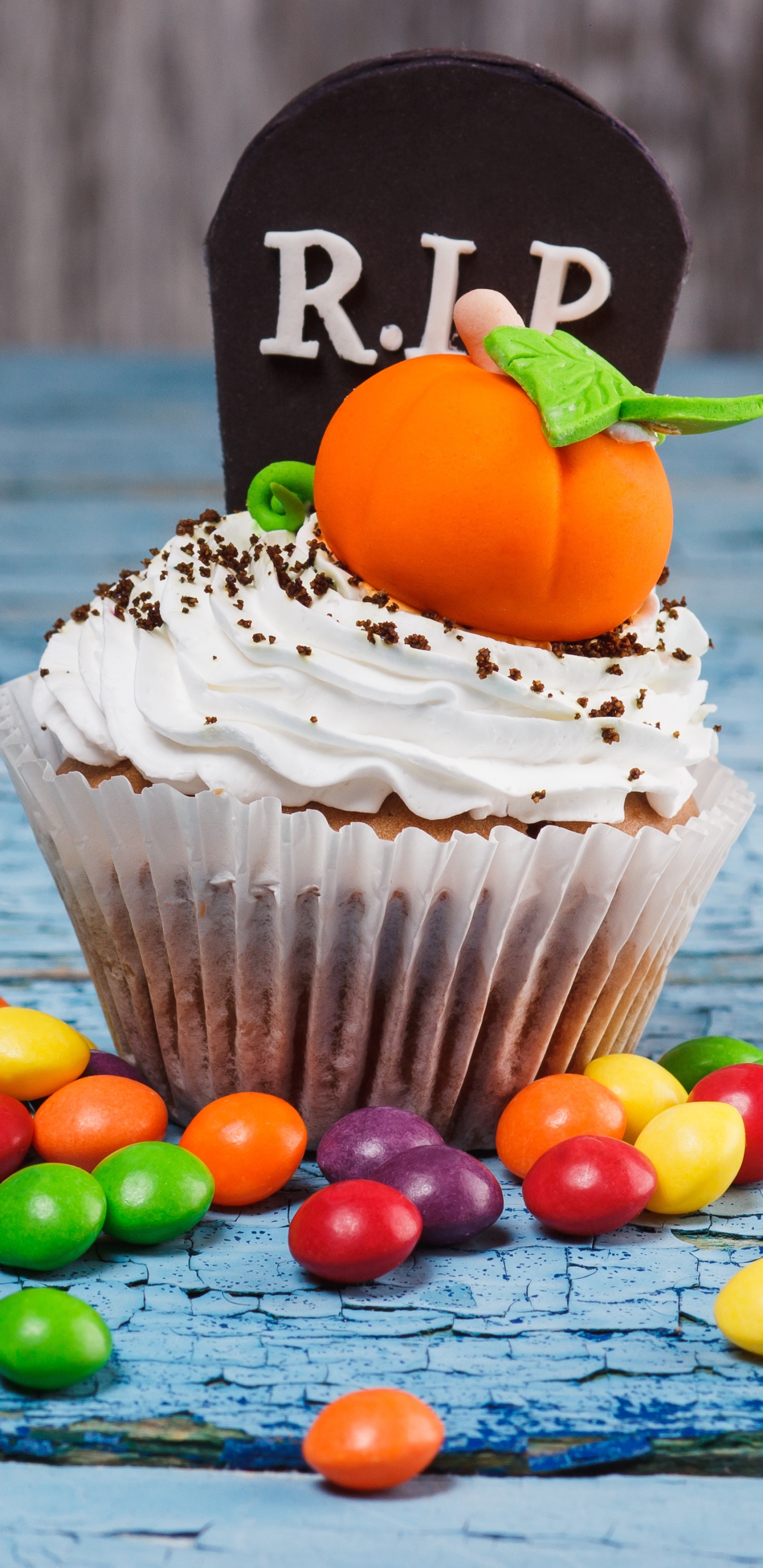 Download mobile wallpaper Food, Halloween, Cream, Cupcake, Candy for free.