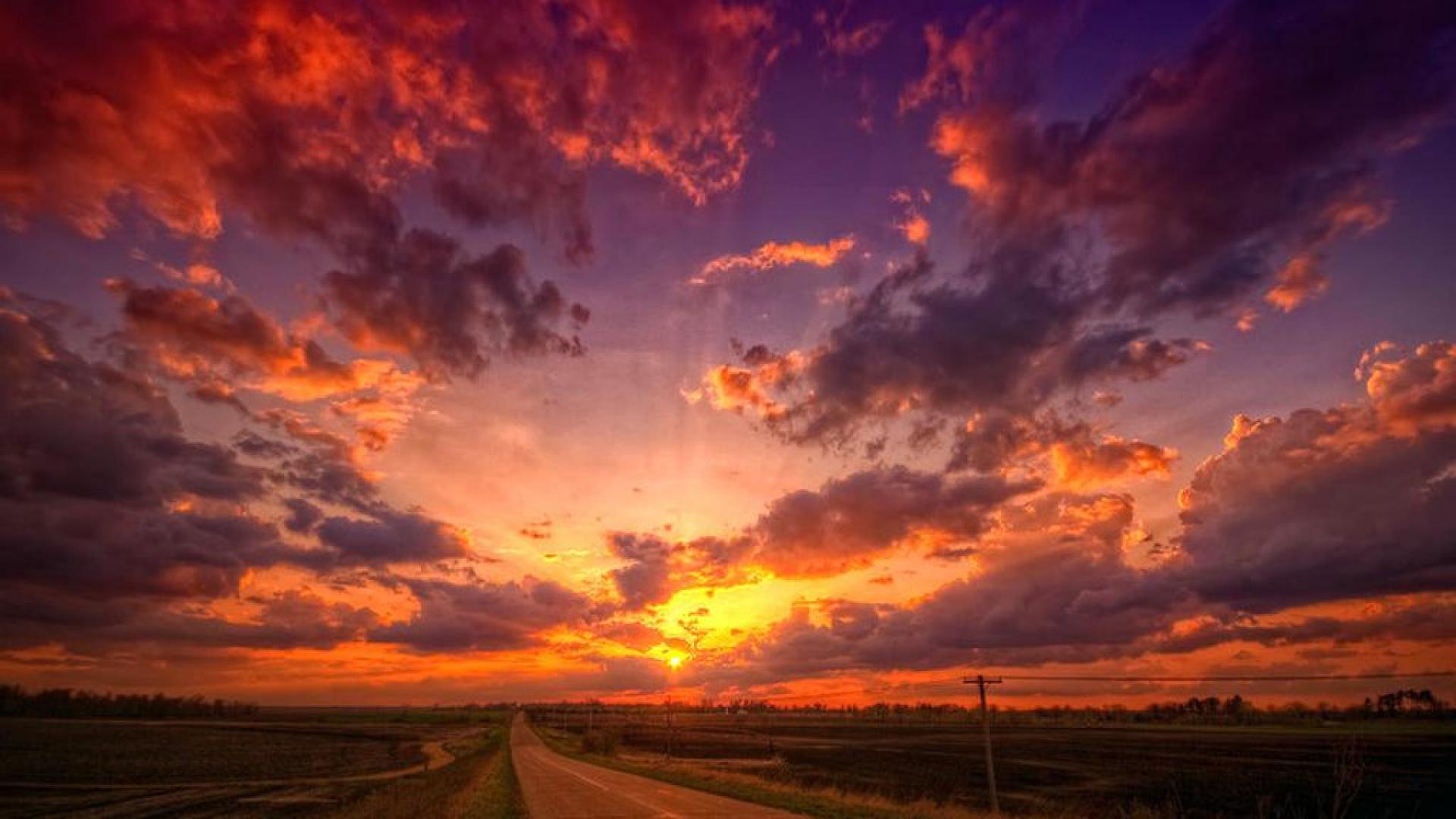Download mobile wallpaper Sunset, Sky, Sun, Road, Cloud, Man Made for free.