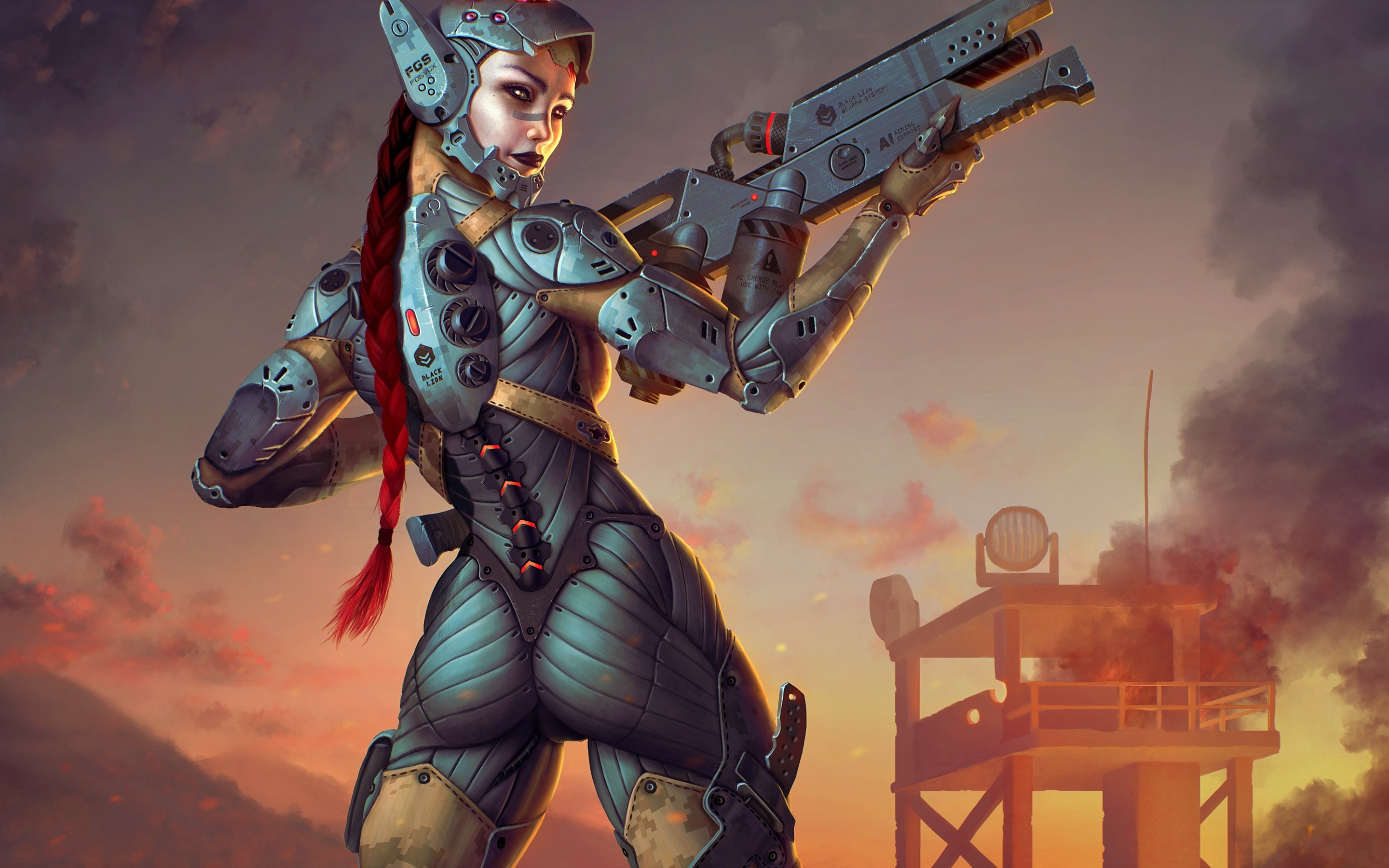 Free download wallpaper Fantasy, Cyborg, Armor, Gun, Women Warrior, Woman Warrior on your PC desktop