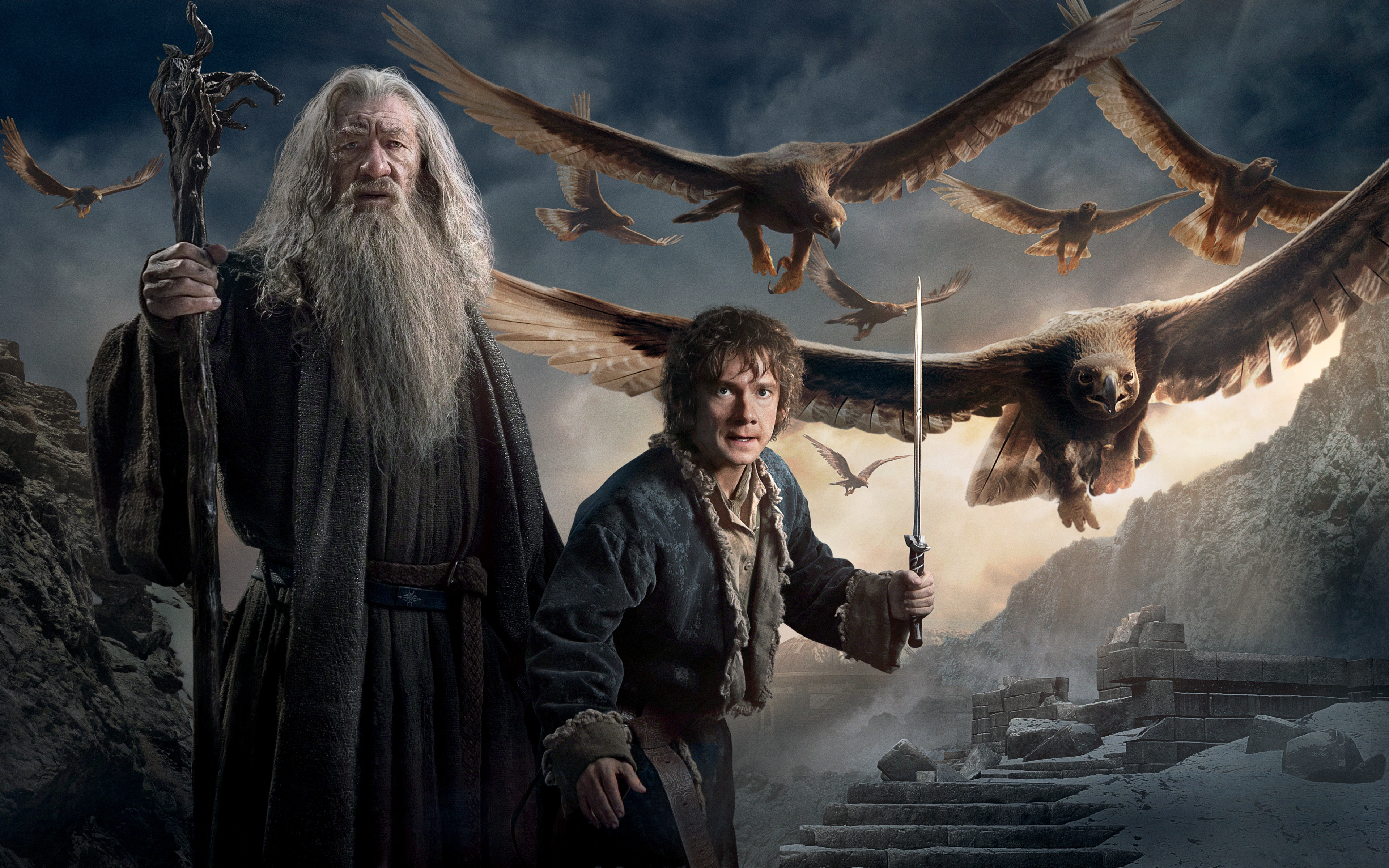 430014 télécharger le fond d'écran film, le hobbit 3 : la bataille des cinq armées, barbe, aigle, gandalf, le seigneur des anneaux, epée - économiseurs d'écran et images gratuitement