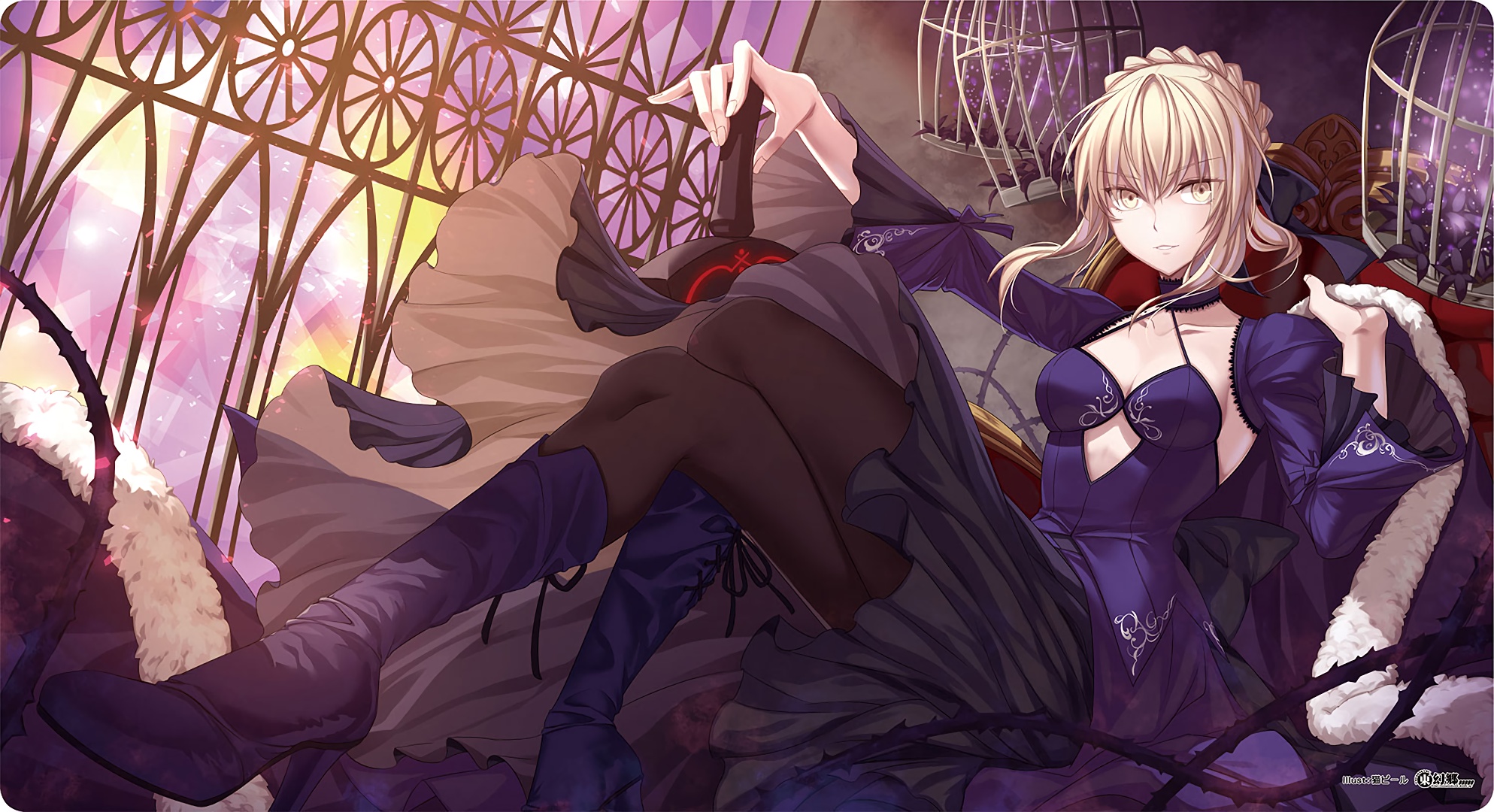 Free download wallpaper Anime, Weapon, Boots, Dress, Skirt, Sword, Saber (Fate Series), High Heels, Pantyhose, Saber Alter, Fate (Series), Purple Dress, Fate/grand Order, Fate Series on your PC desktop
