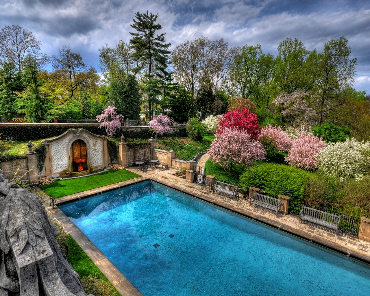 Free download wallpaper Garden, Pool, Man Made on your PC desktop