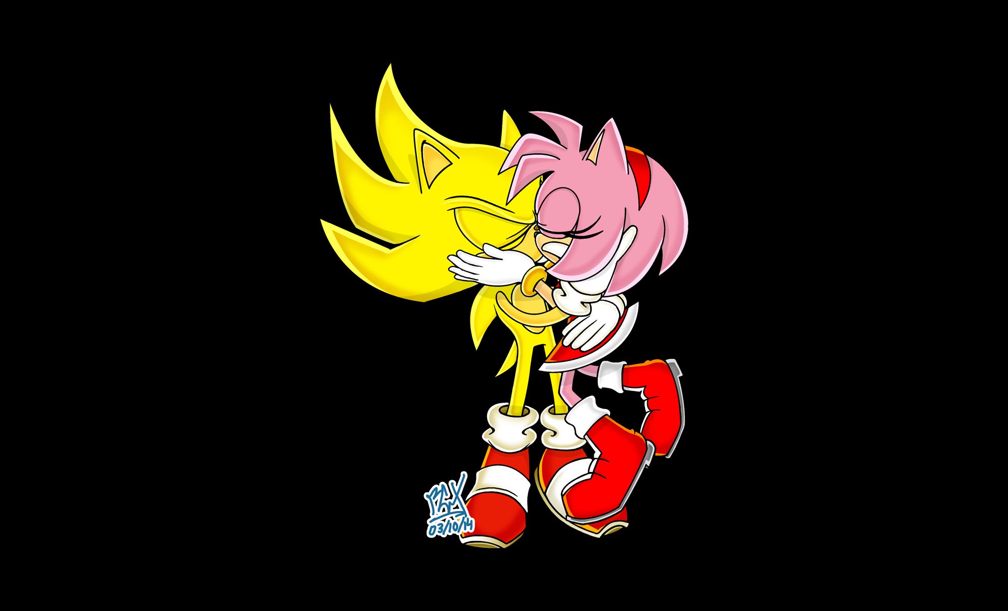 super sonic, video game, sonic the hedgehog, amy rose, kiss, sonamy, sonic