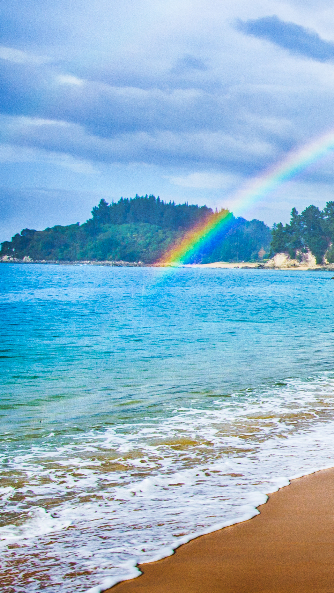Download mobile wallpaper Nature, Beach, Sand, Rainbow, New Zealand, Earth, Coastline for free.