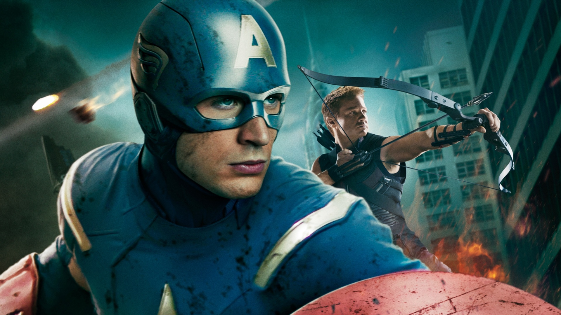 Download mobile wallpaper Captain America, Avengers, Chris Evans, Movie, Hawkeye, The Avengers, Jeremy Renner for free.
