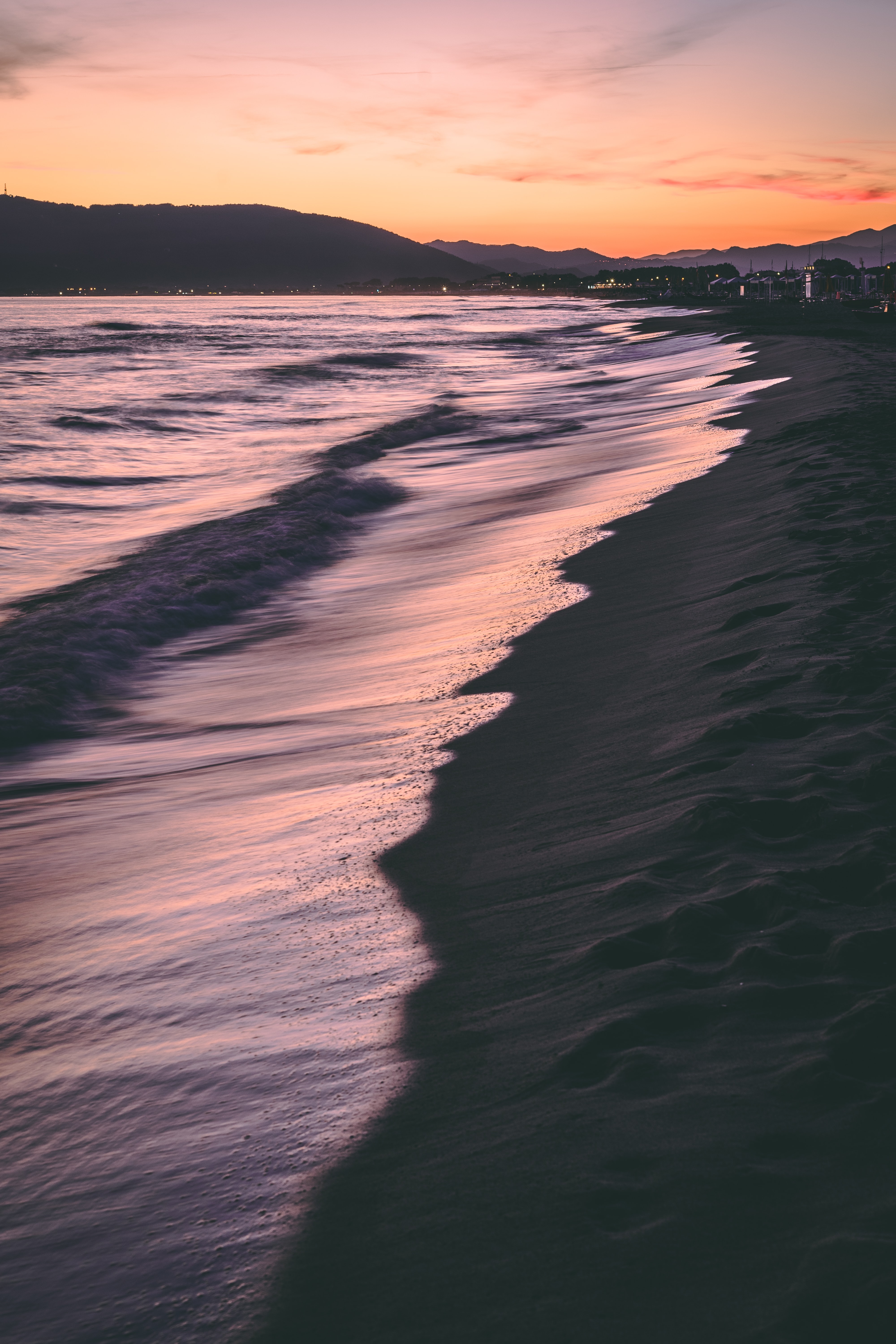 Download mobile wallpaper Sea, Coast, Hills, Sunset, Nature, Beach for free.