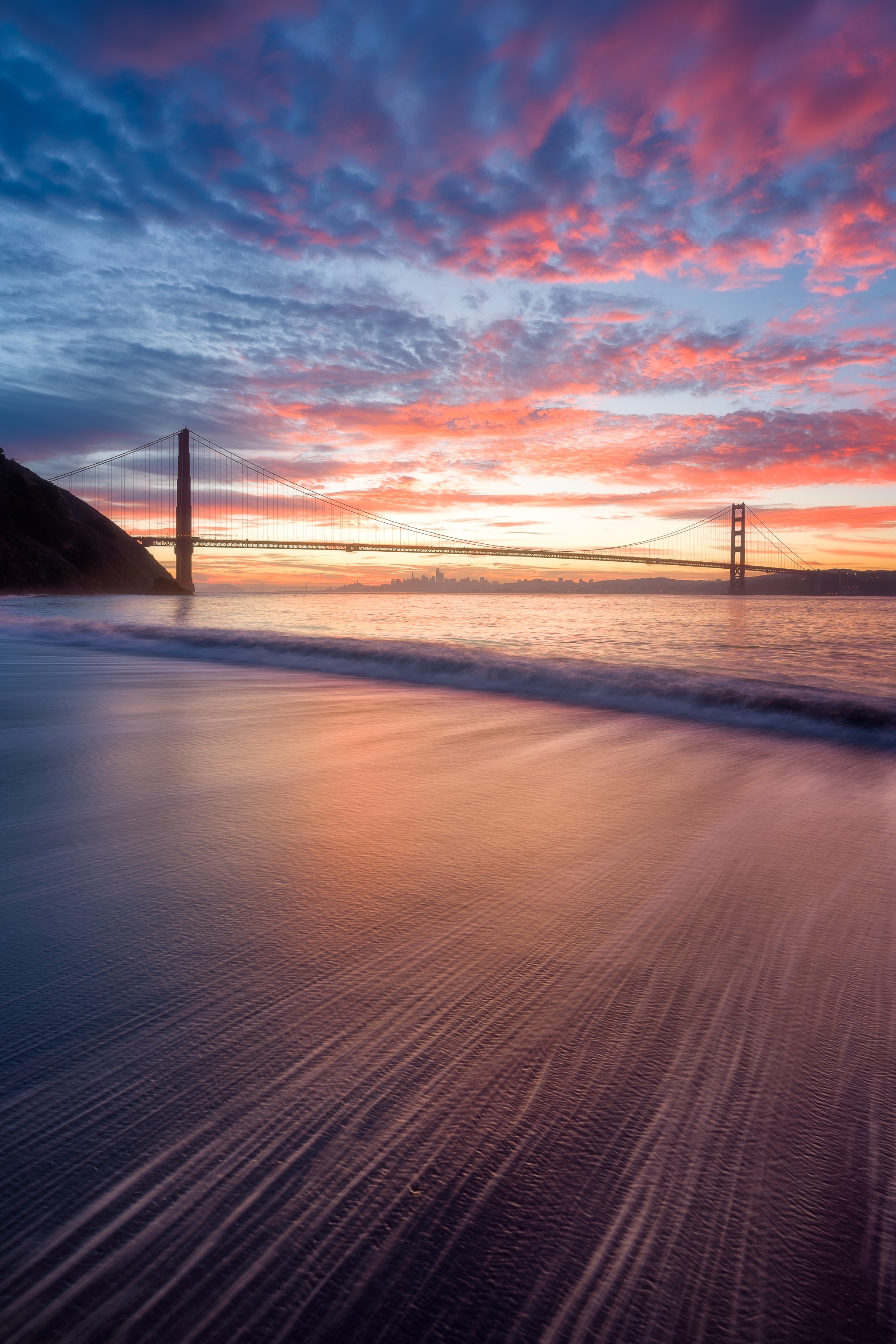 Full HD Wallpaper waves, nature, water, sunset, bridge