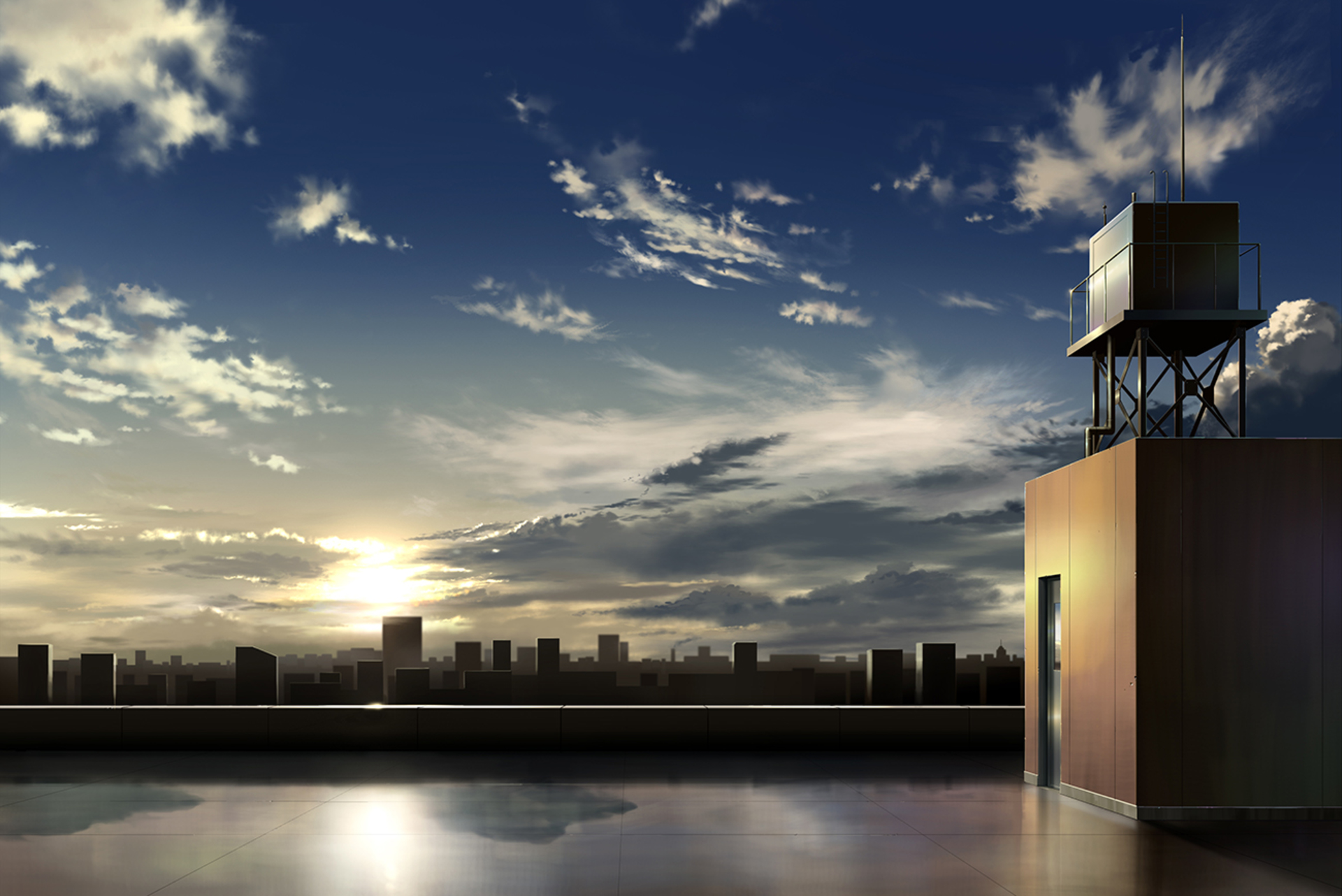 Free download wallpaper Anime, Sky, City, Sunrise on your PC desktop