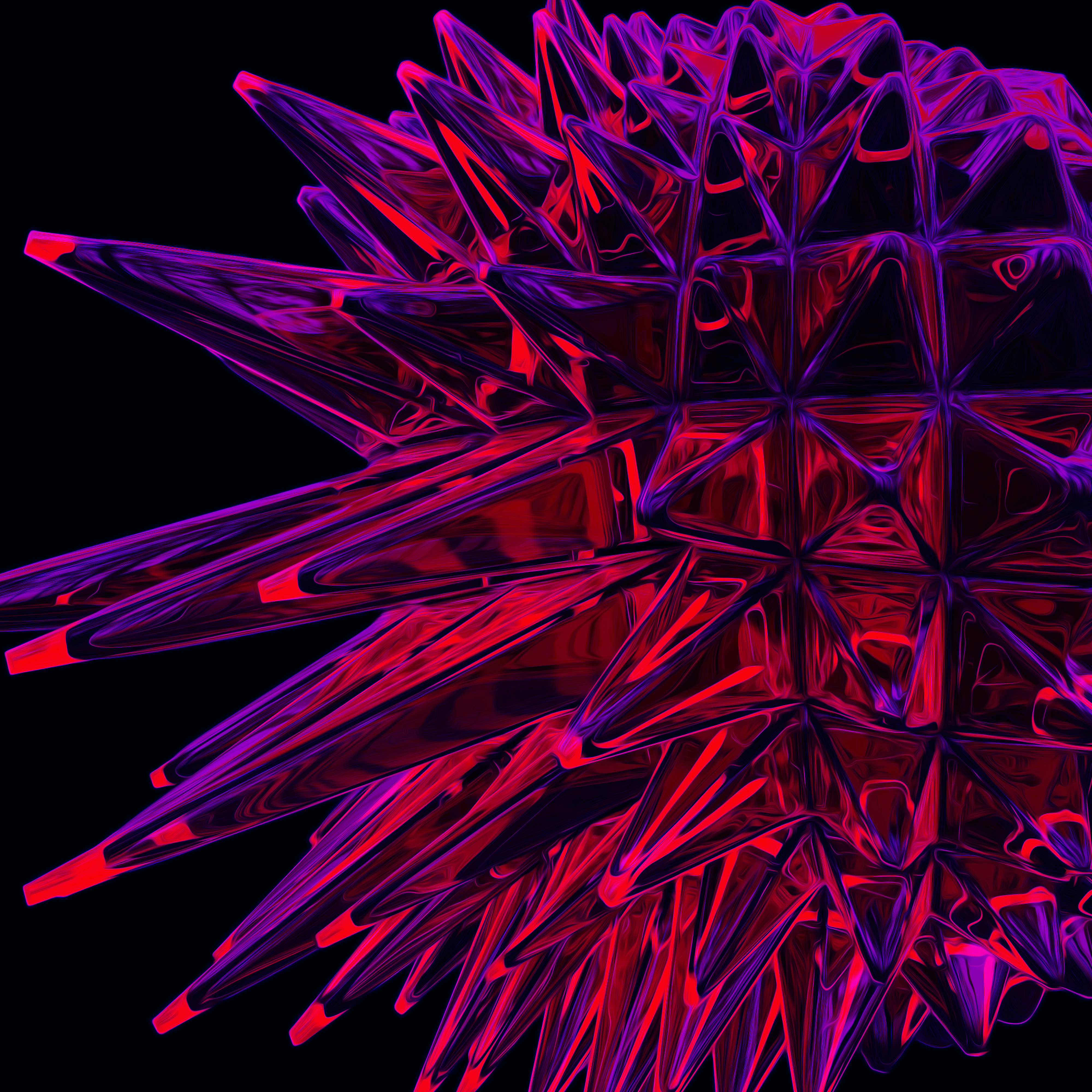 crystal, 3d, sharp, acute, purple, violet, red, structure, barbed, spiny