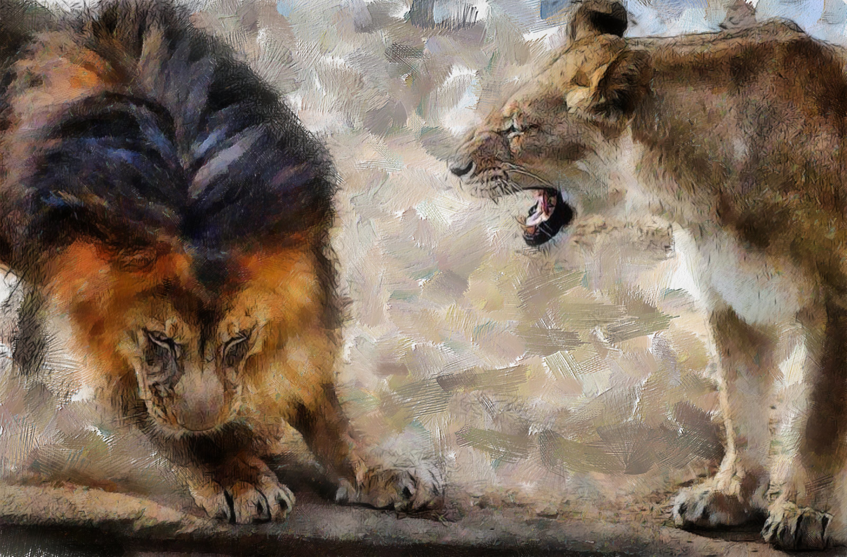 Download mobile wallpaper Cats, Lion, Animal, Painting for free.